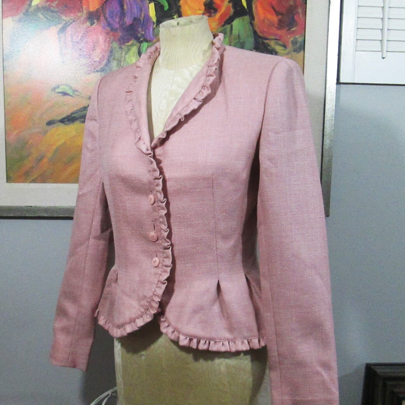 Vintage Blush Pink Silk Blend Suit Jacket