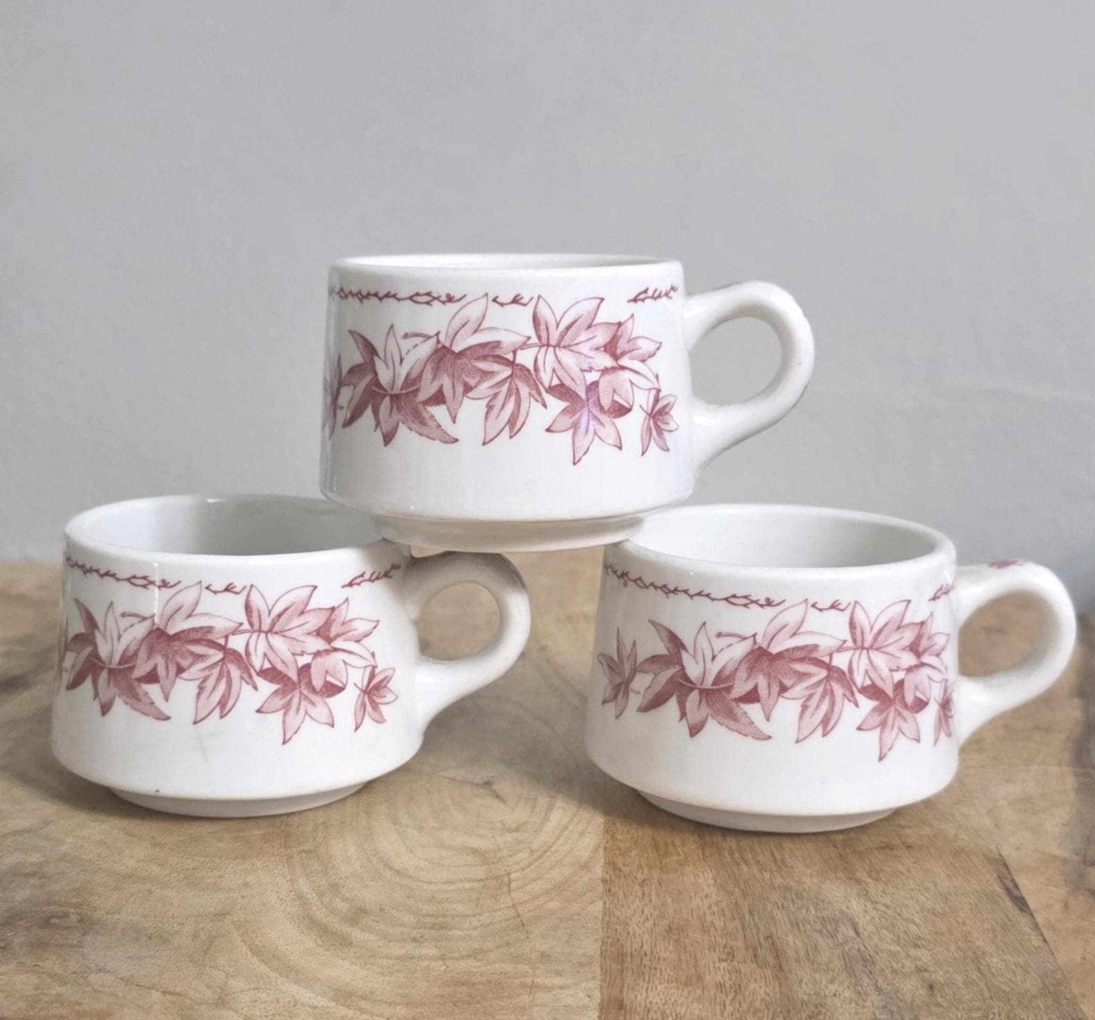 Vintage Restaurant Ware Red Leaf Coffee Cups