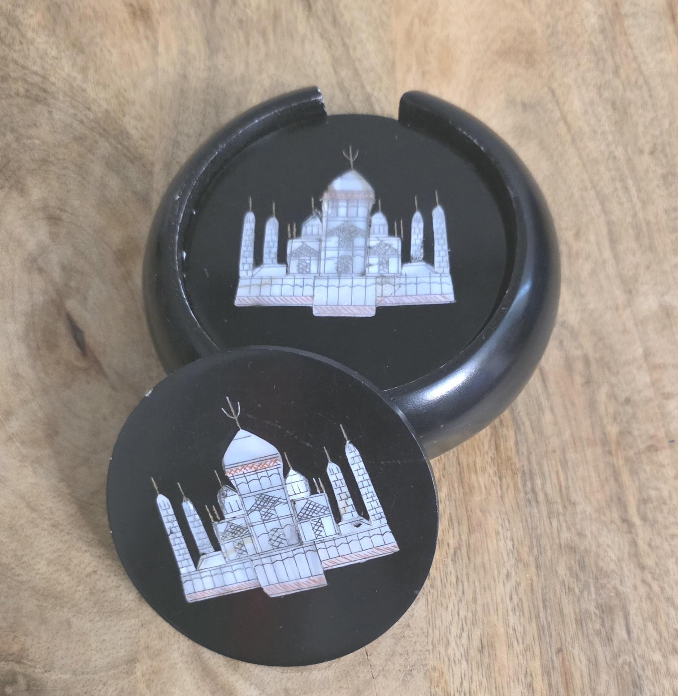 Vintage Taj Mahal Mother-of-Pearl Inlay Coasters