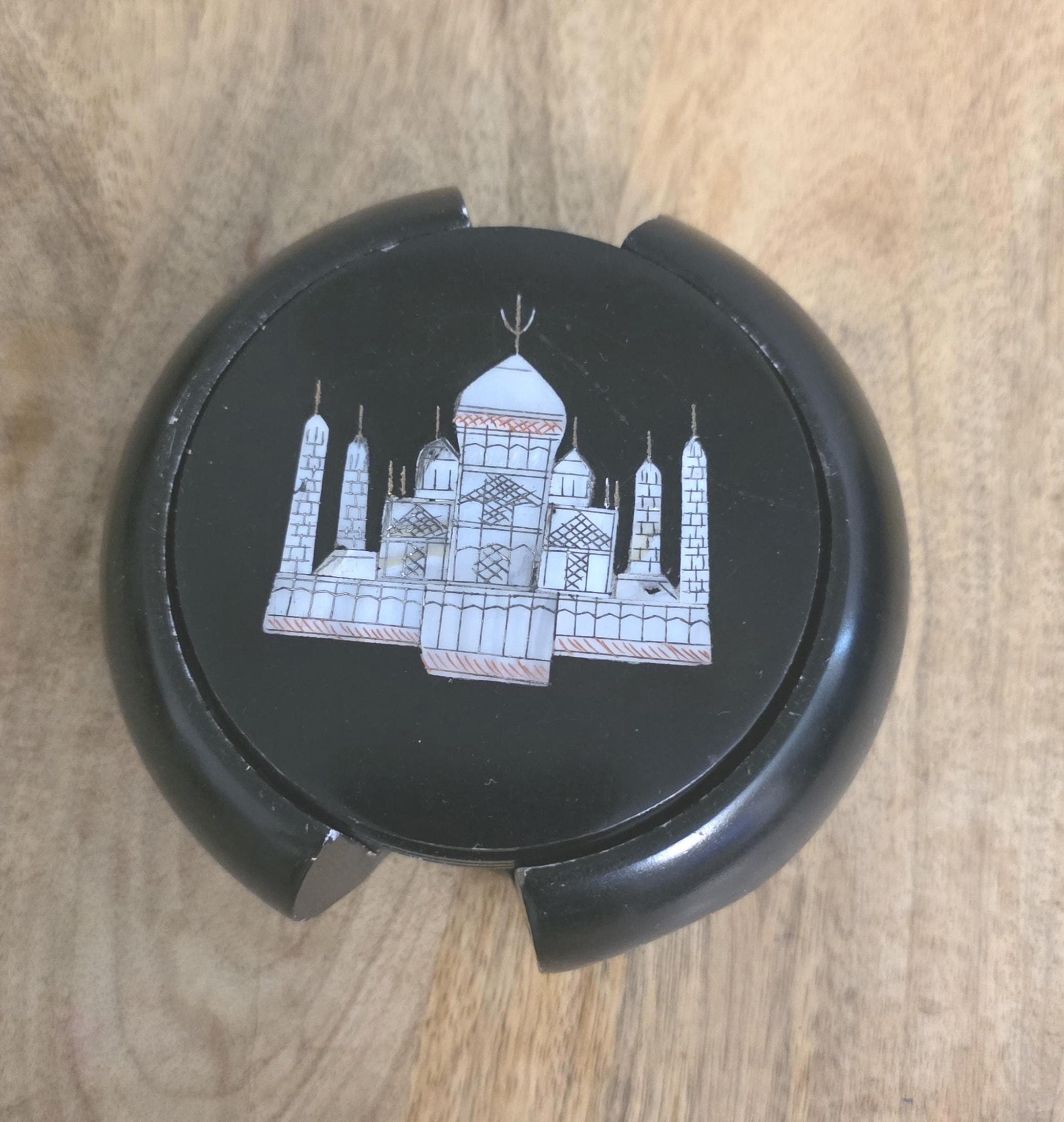 Vintage Taj Mahal Mother-of-Pearl Inlay Coasters - Thumbnail 2