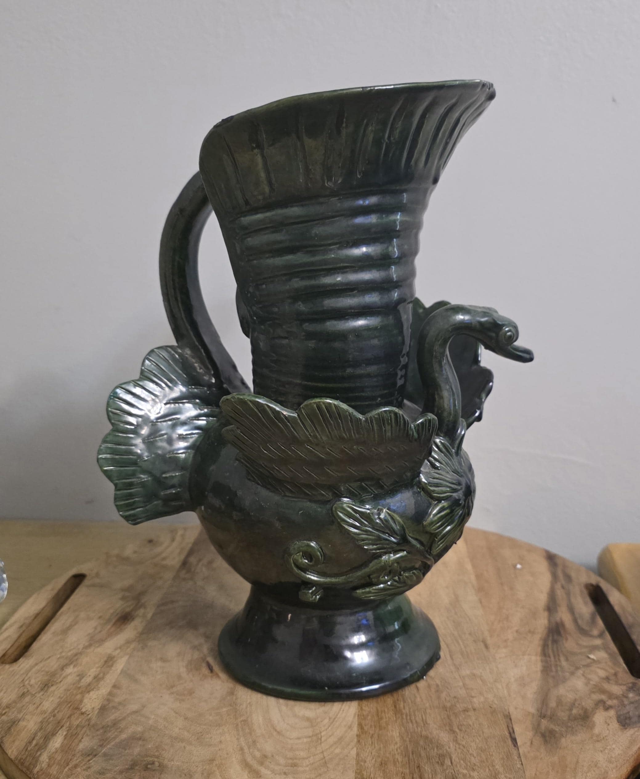 Vintage Green Handmade Pottery Duck Pitcher - Thumbnail 3