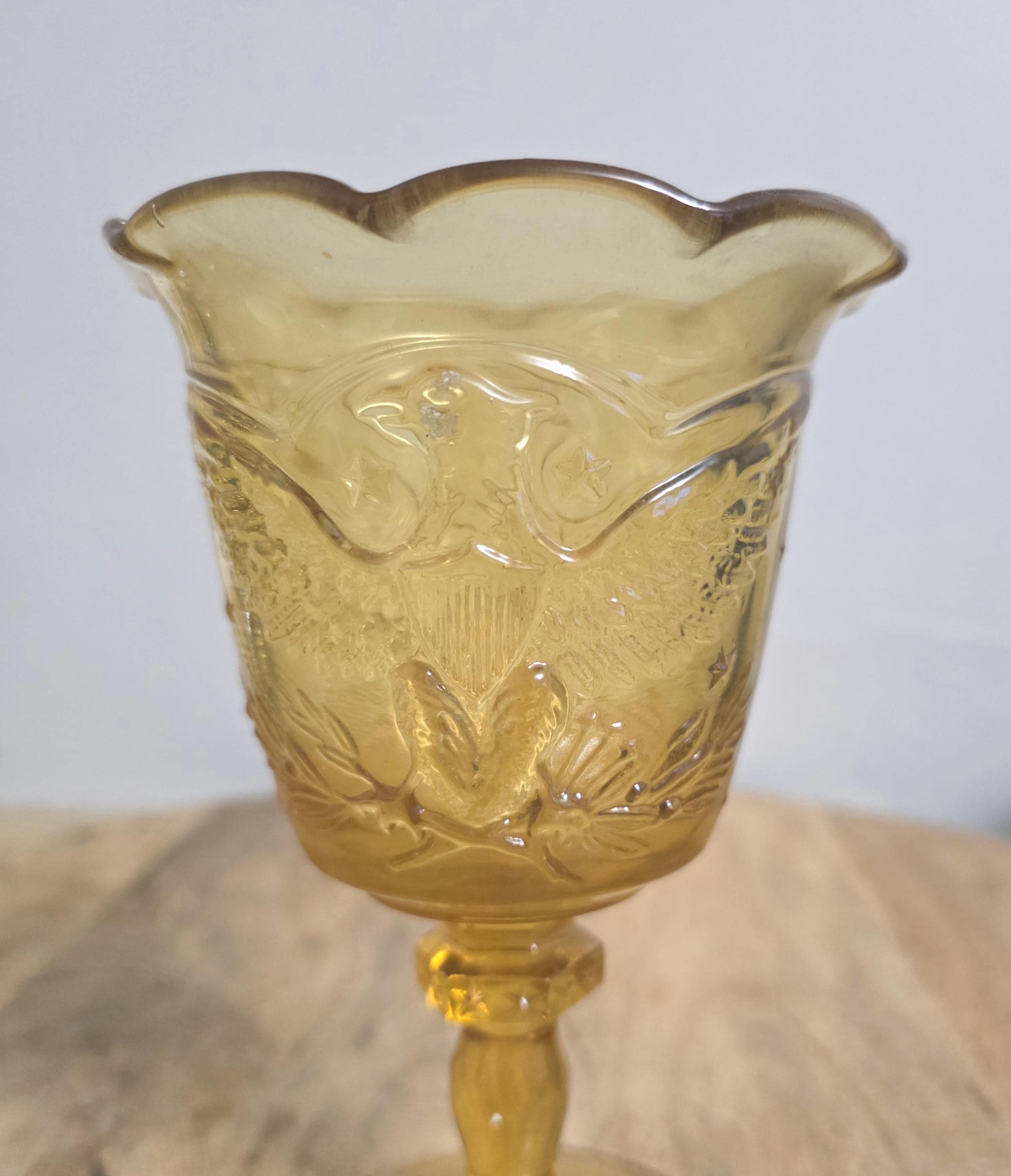 Vintage Eagle Amber Wine Glass Goblet - Thumbnail 2