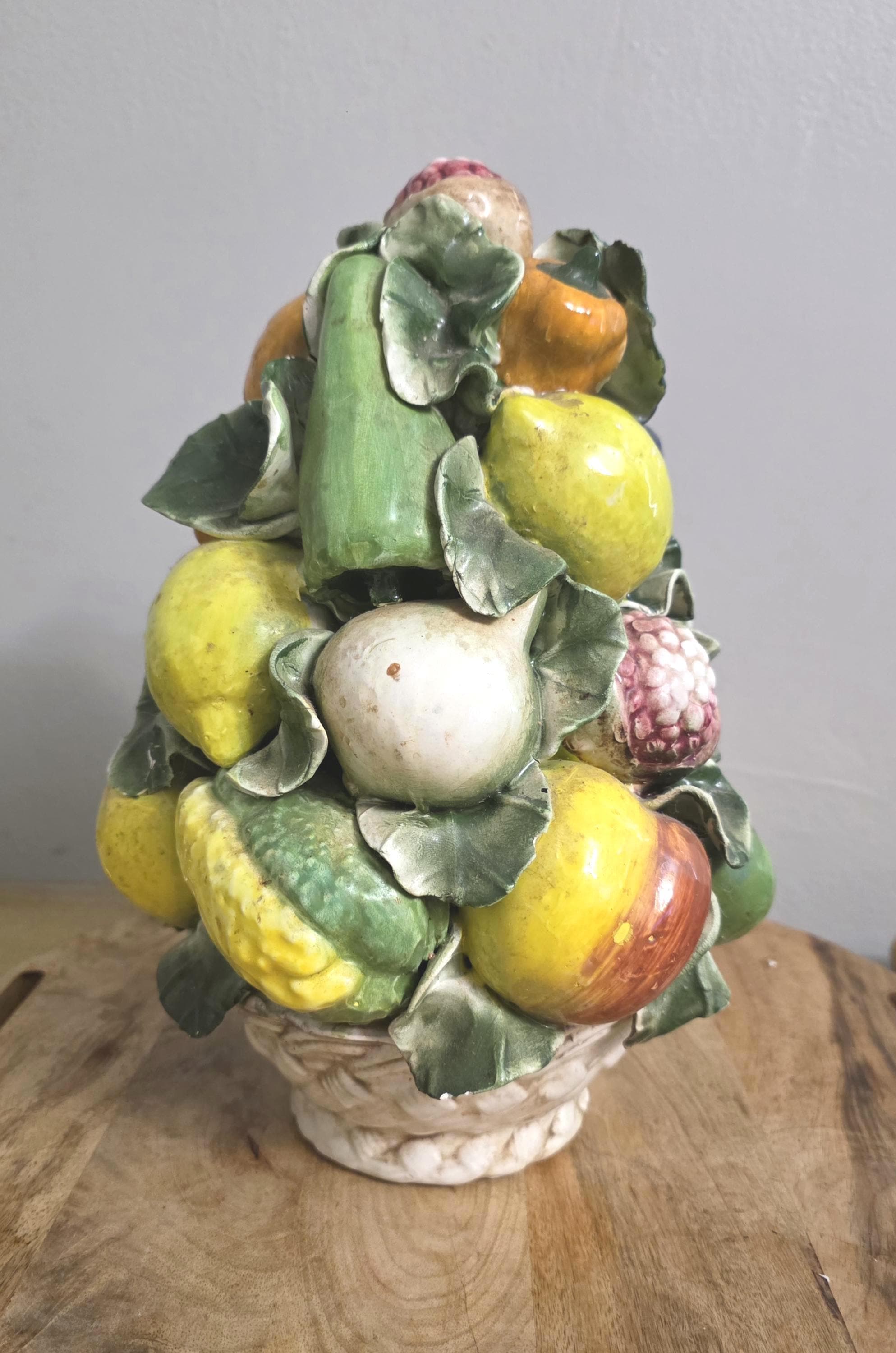 Vintage Italian Pottery Fruit and Vegetable Basket Table Centerpiece - Thumbnail 2