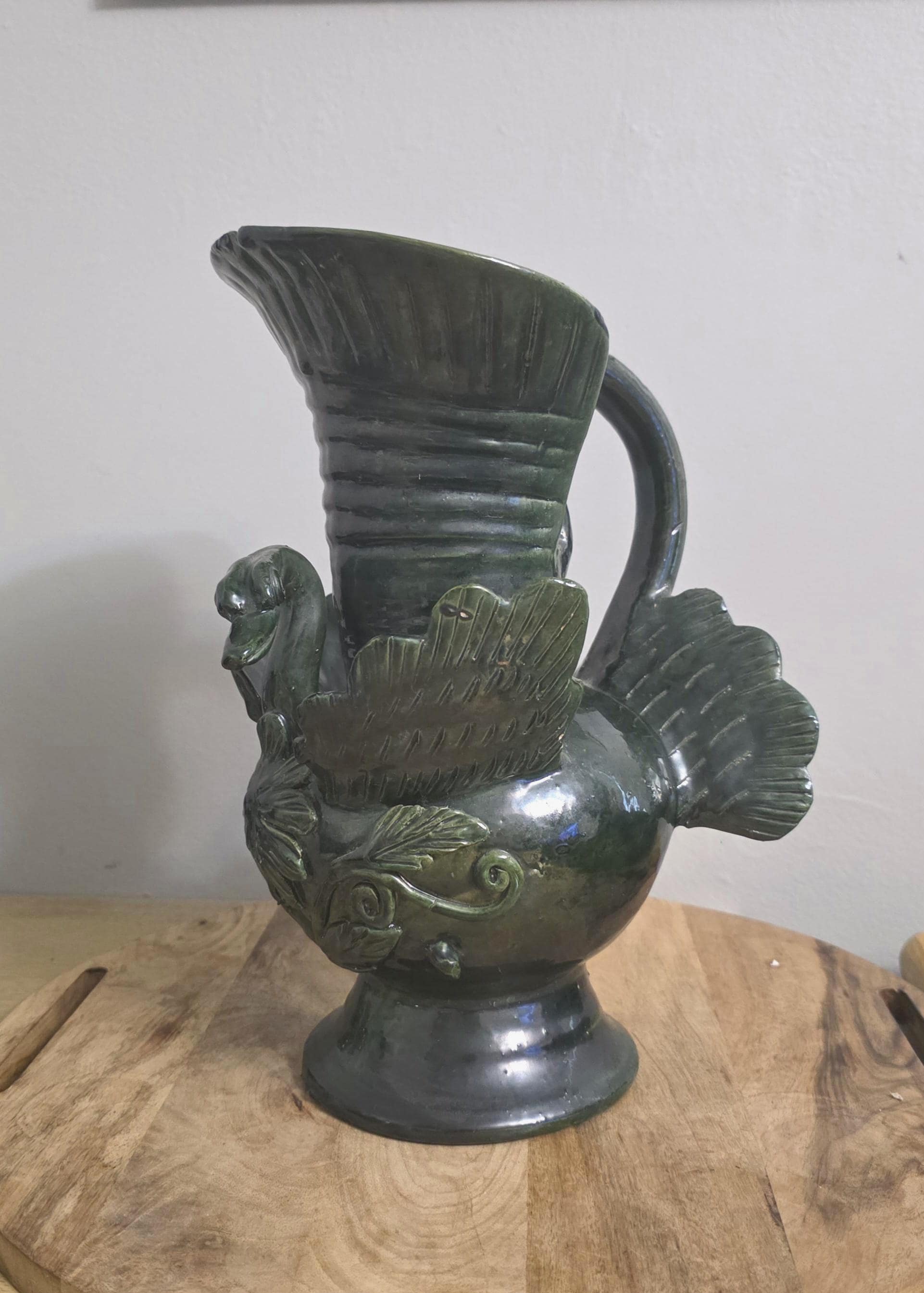 Vintage Green Handmade Pottery Duck Pitcher