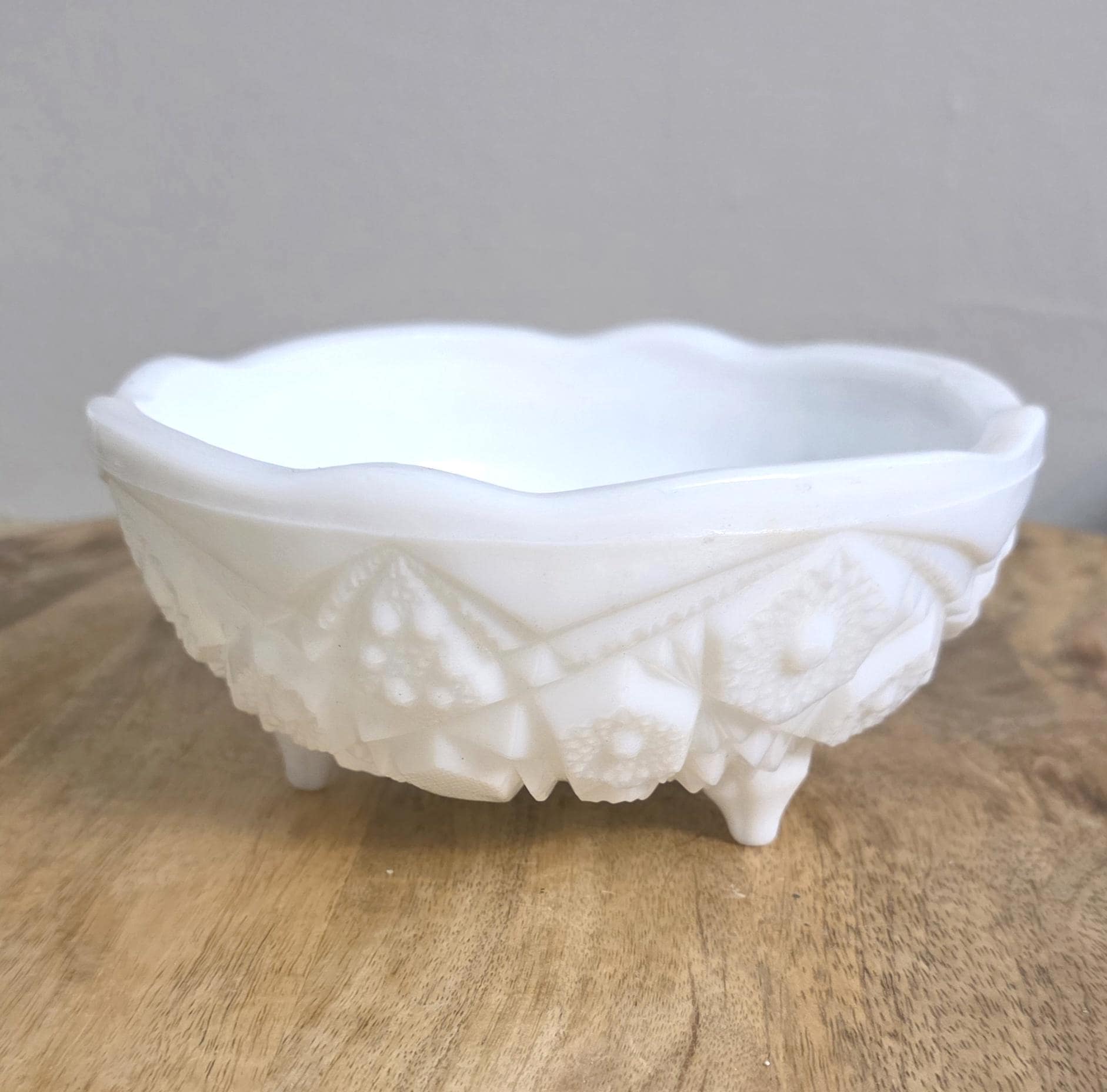 Vintage Cut Milk Glass Decorative Bowl