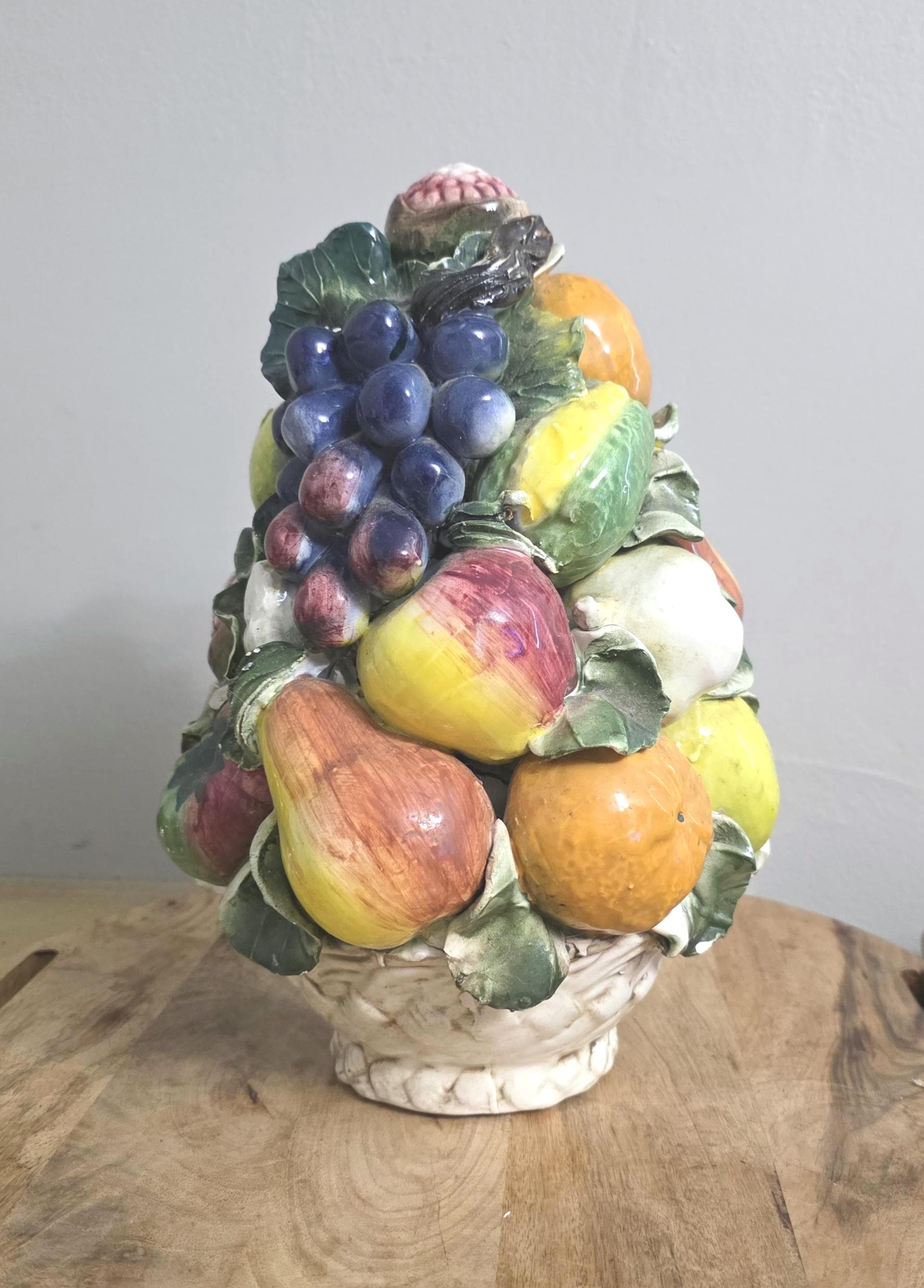 Vintage Italian Pottery Fruit and Vegetable Basket Table Centerpiece