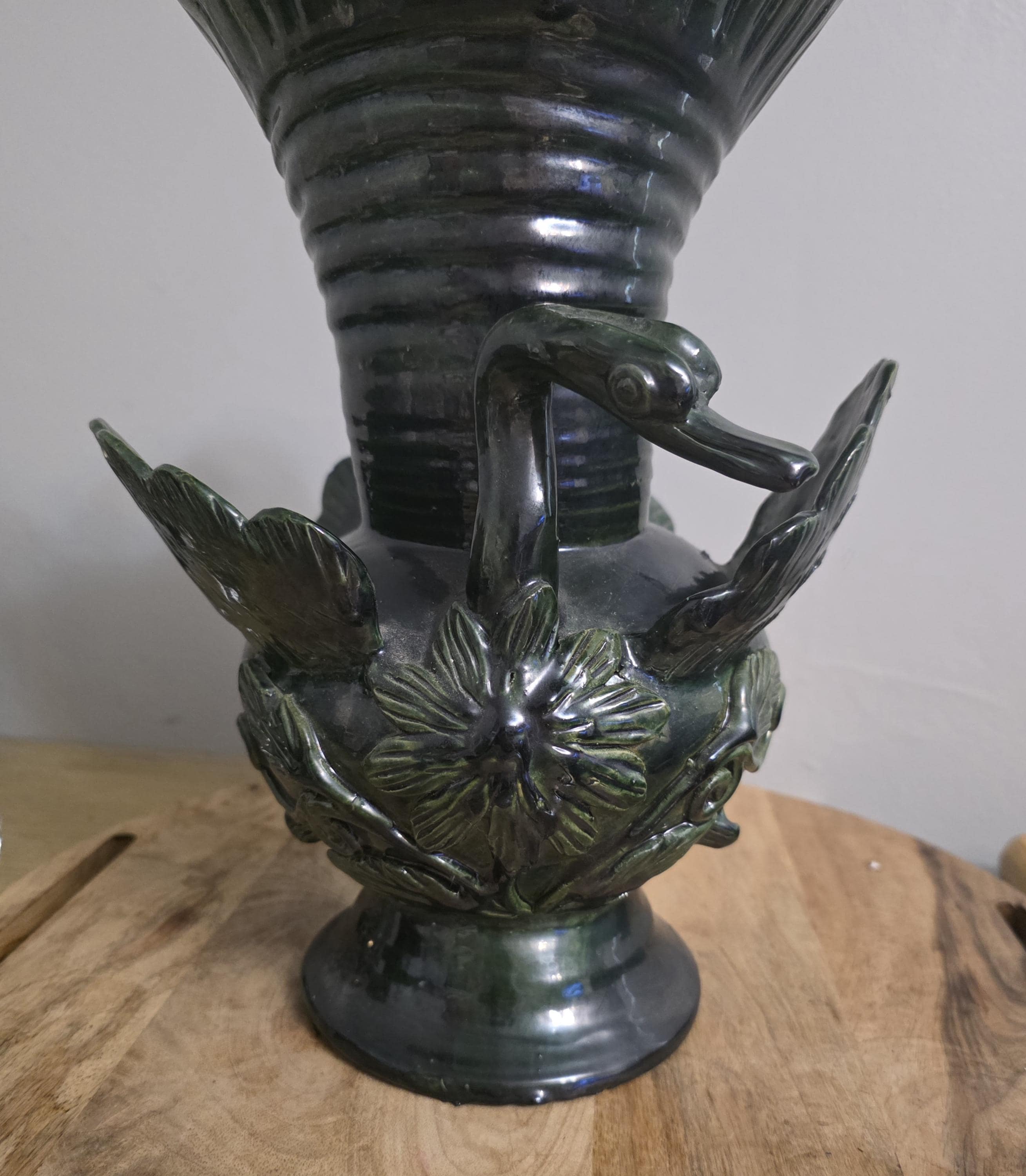 Vintage Green Handmade Pottery Duck Pitcher - Thumbnail 2