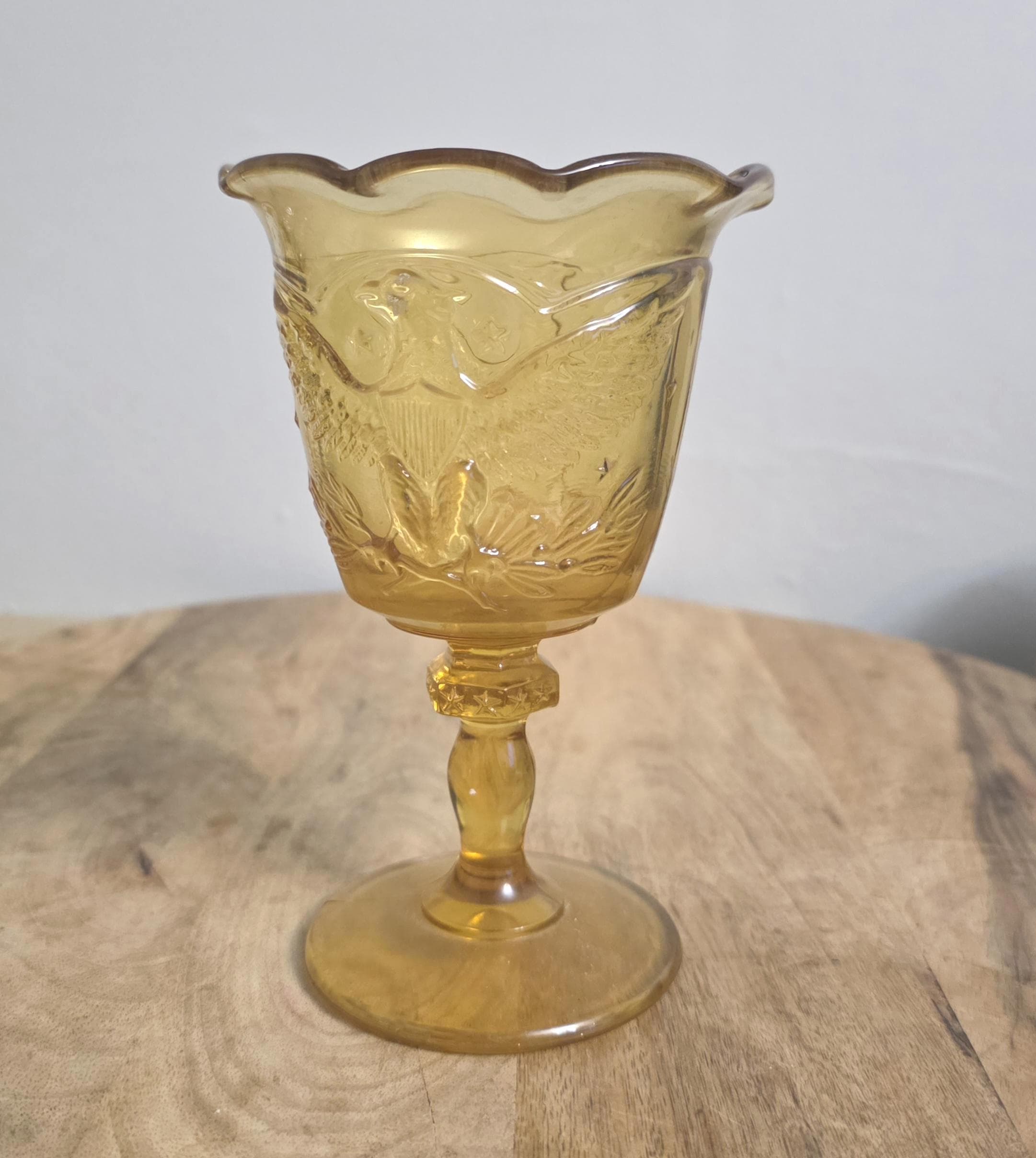 Vintage Eagle Amber Wine Glass Goblet - Thumbnail 3