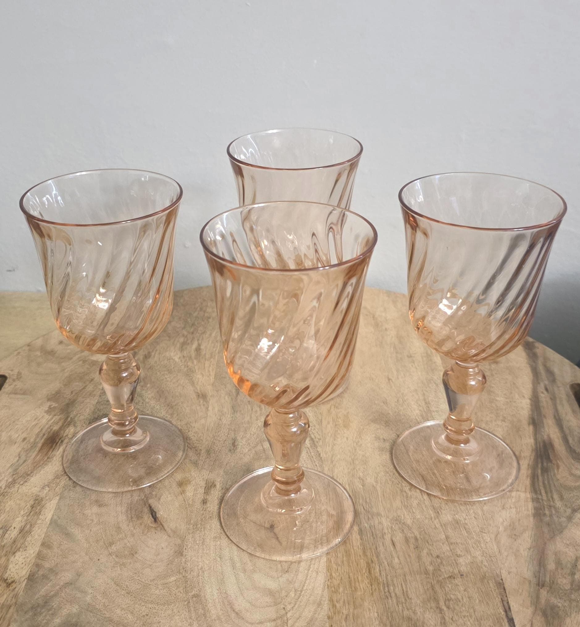Vintage Rose Swirl Handblown Wine Glasses, Cristal D'Arques