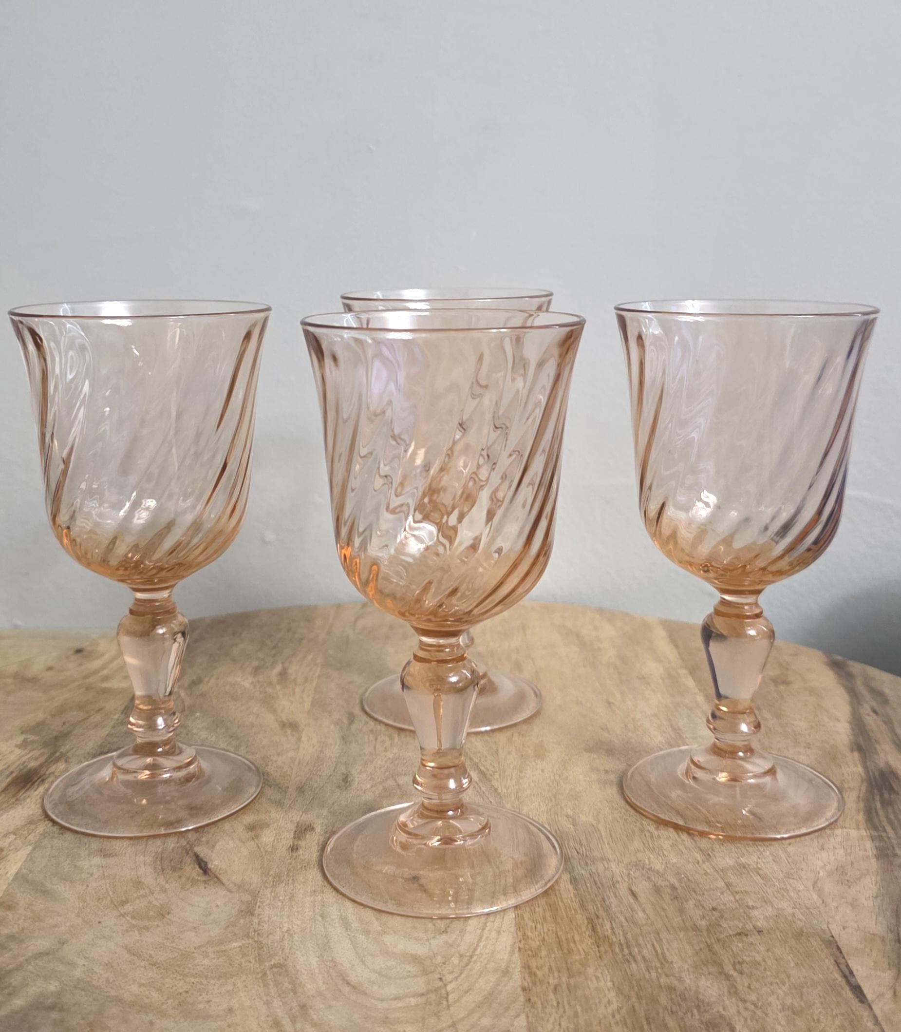 Vintage Rose Swirl Handblown Wine Glasses, Cristal D'Arques - Thumbnail 2