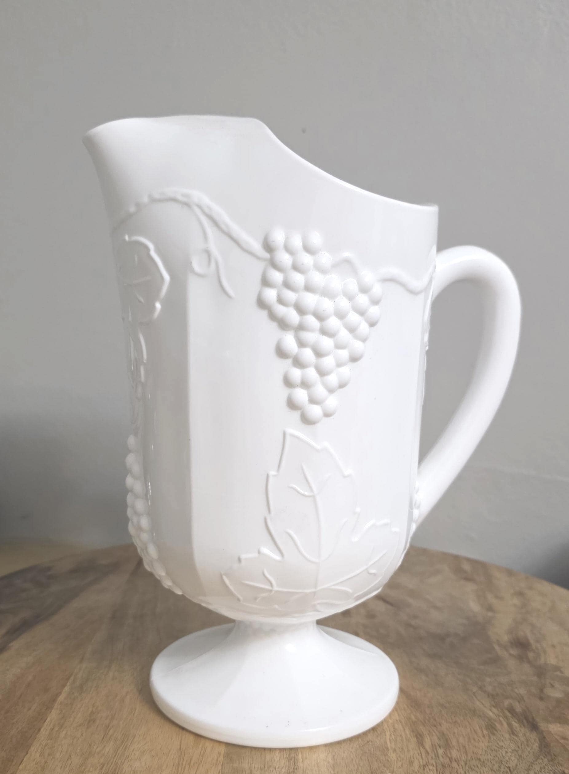 Vintage Milk Glass Grape Vine Patteen Pitcher