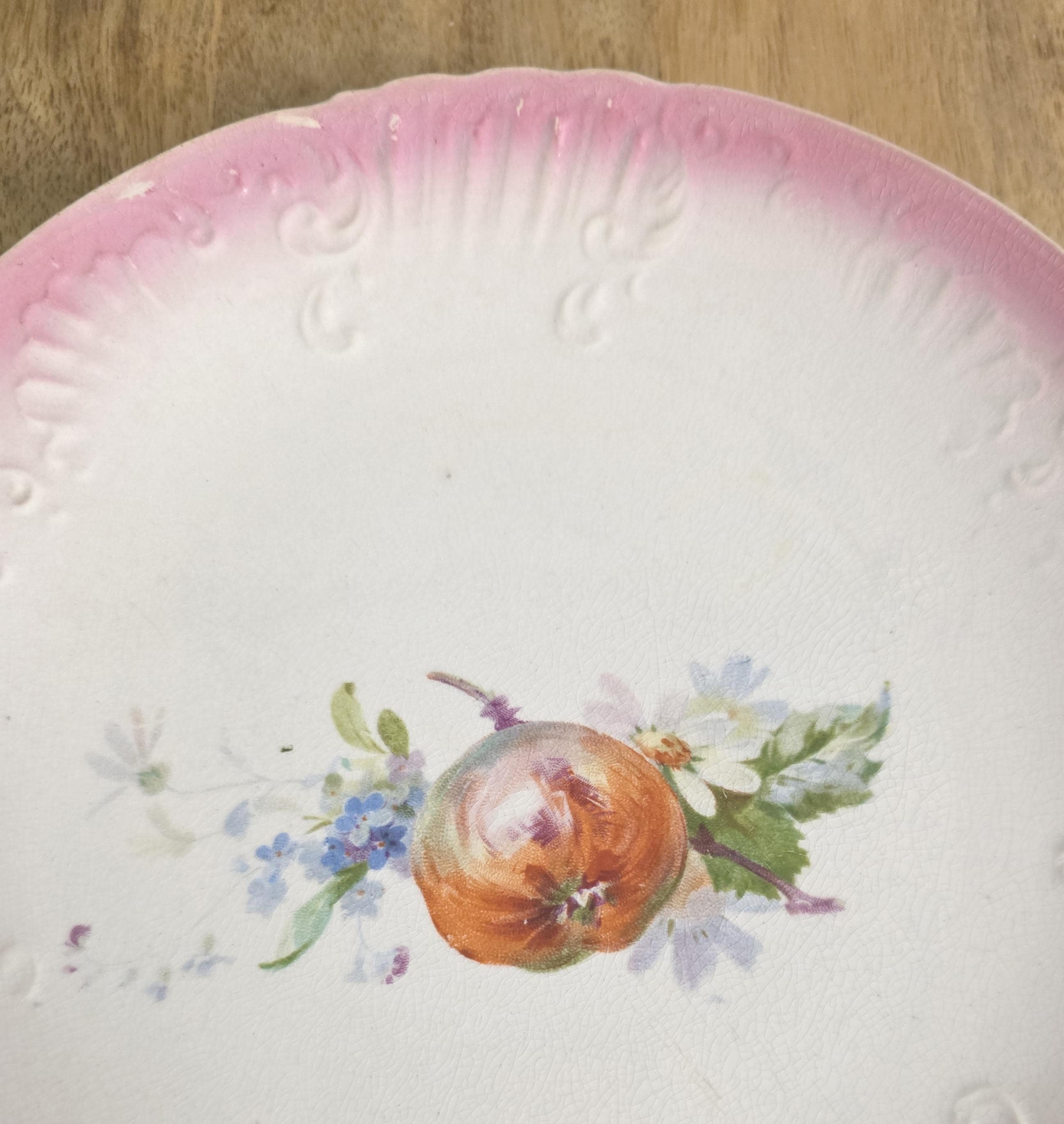 Antique Pretty Pink Fruit Design Plate - Thumbnail 2