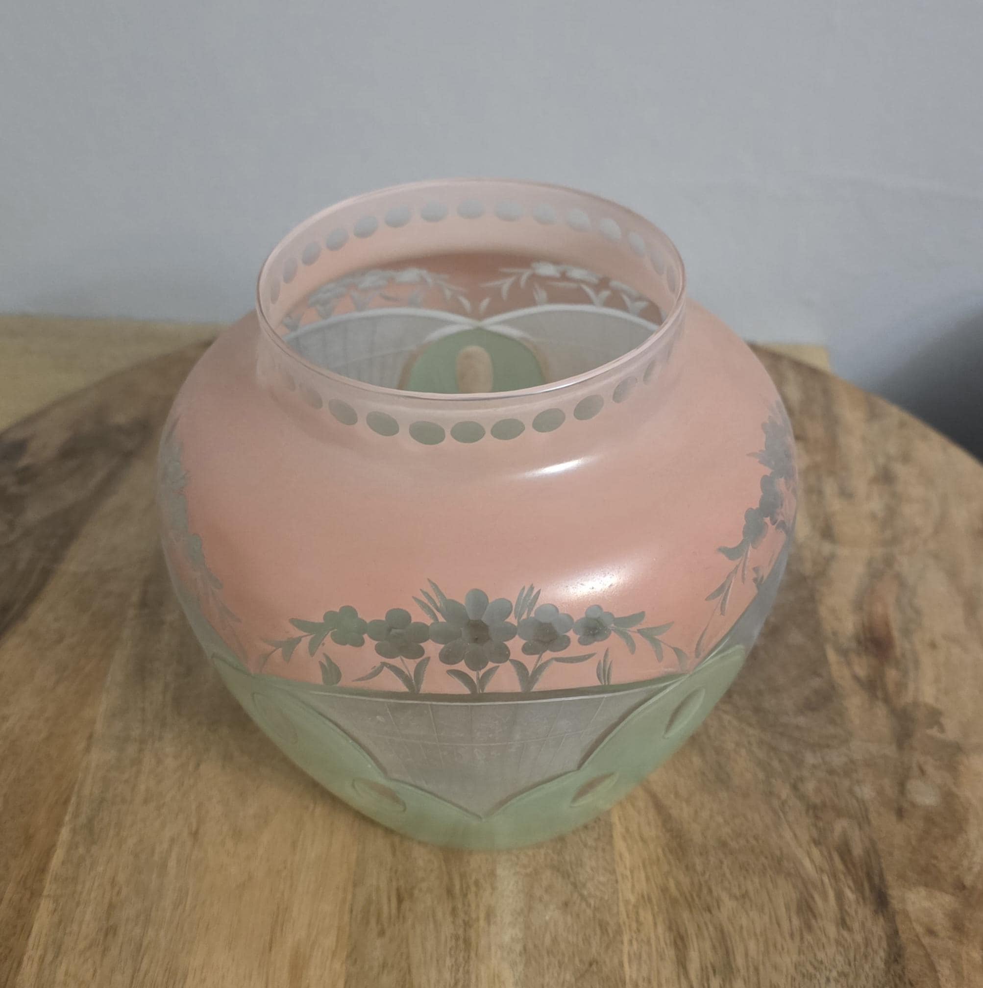 Vintage Pink and Green Art Nouveau Glass Vase - Thumbnail 2