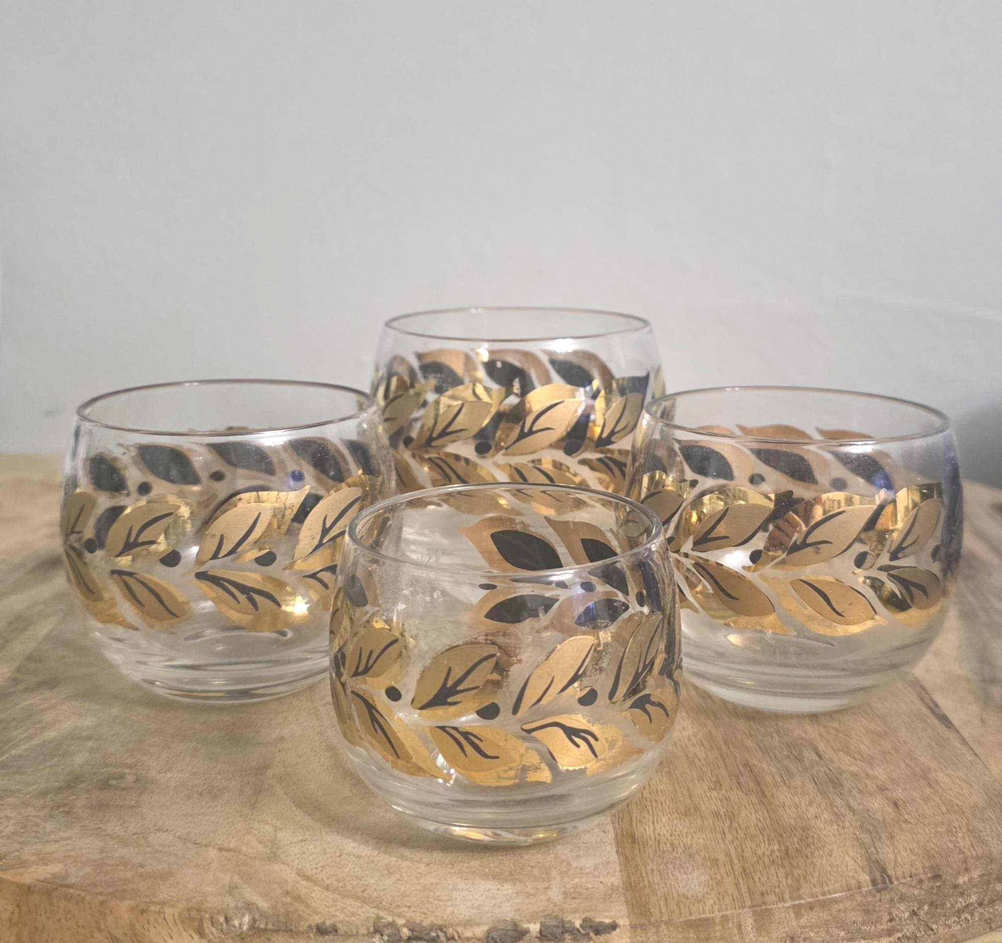 Vintage MCM Gold & Black Leaf Roly Poly Glasses