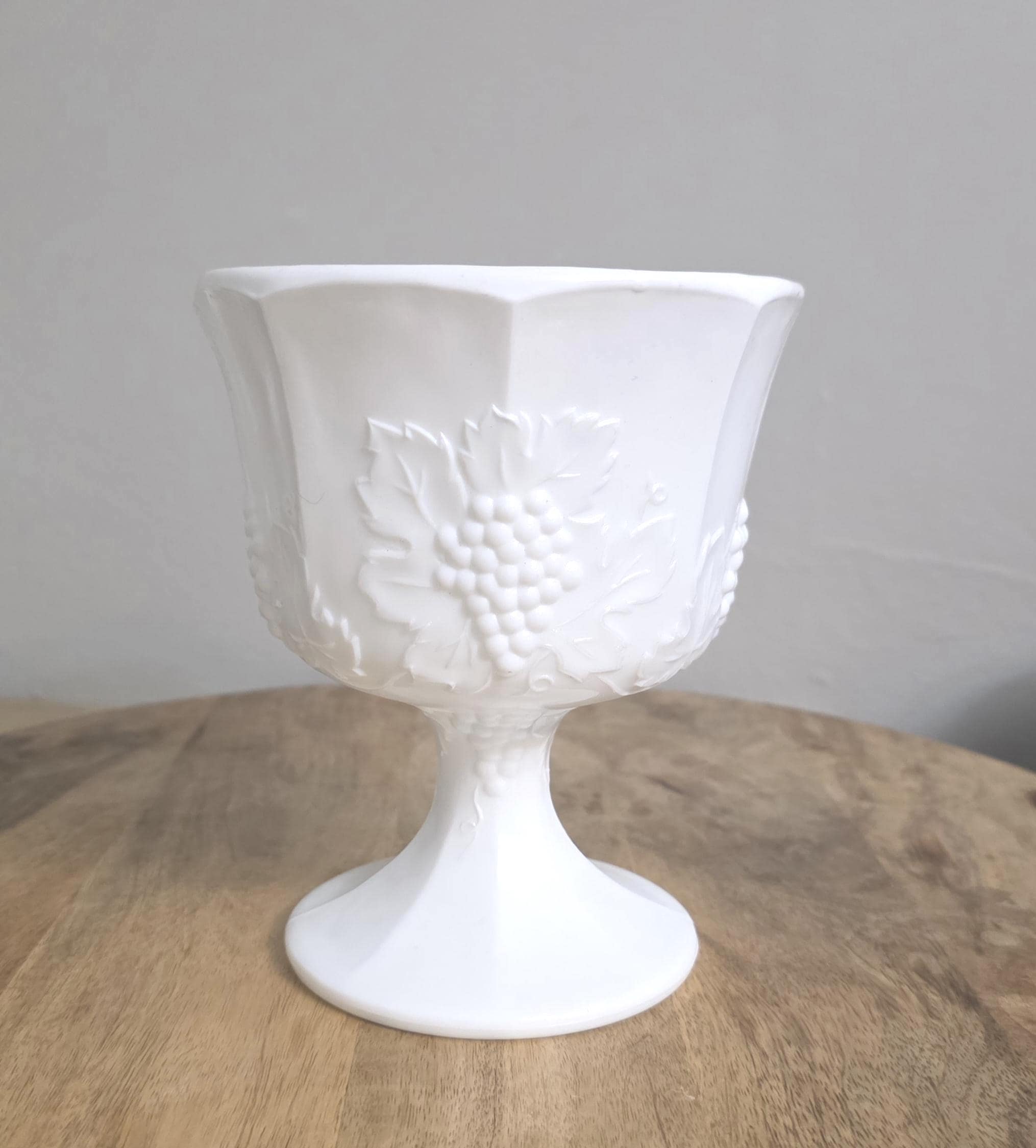 Vintage Milk Glass Grape Vine Compote Footed Bowl