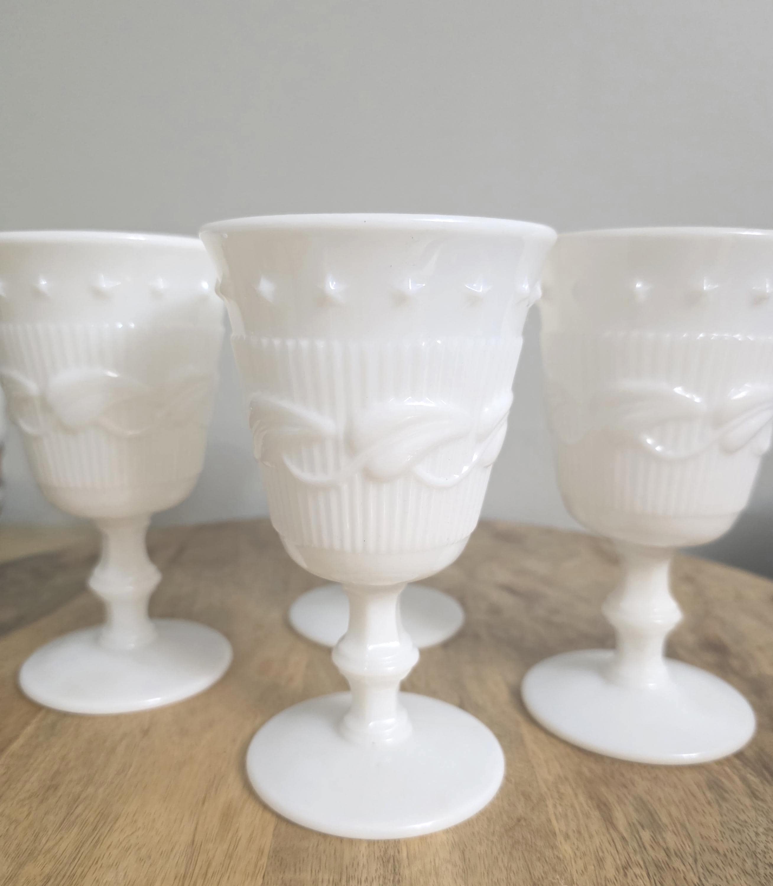 Vintage Milk Glass Goblet Wine Wedding Glasses - Thumbnail 3