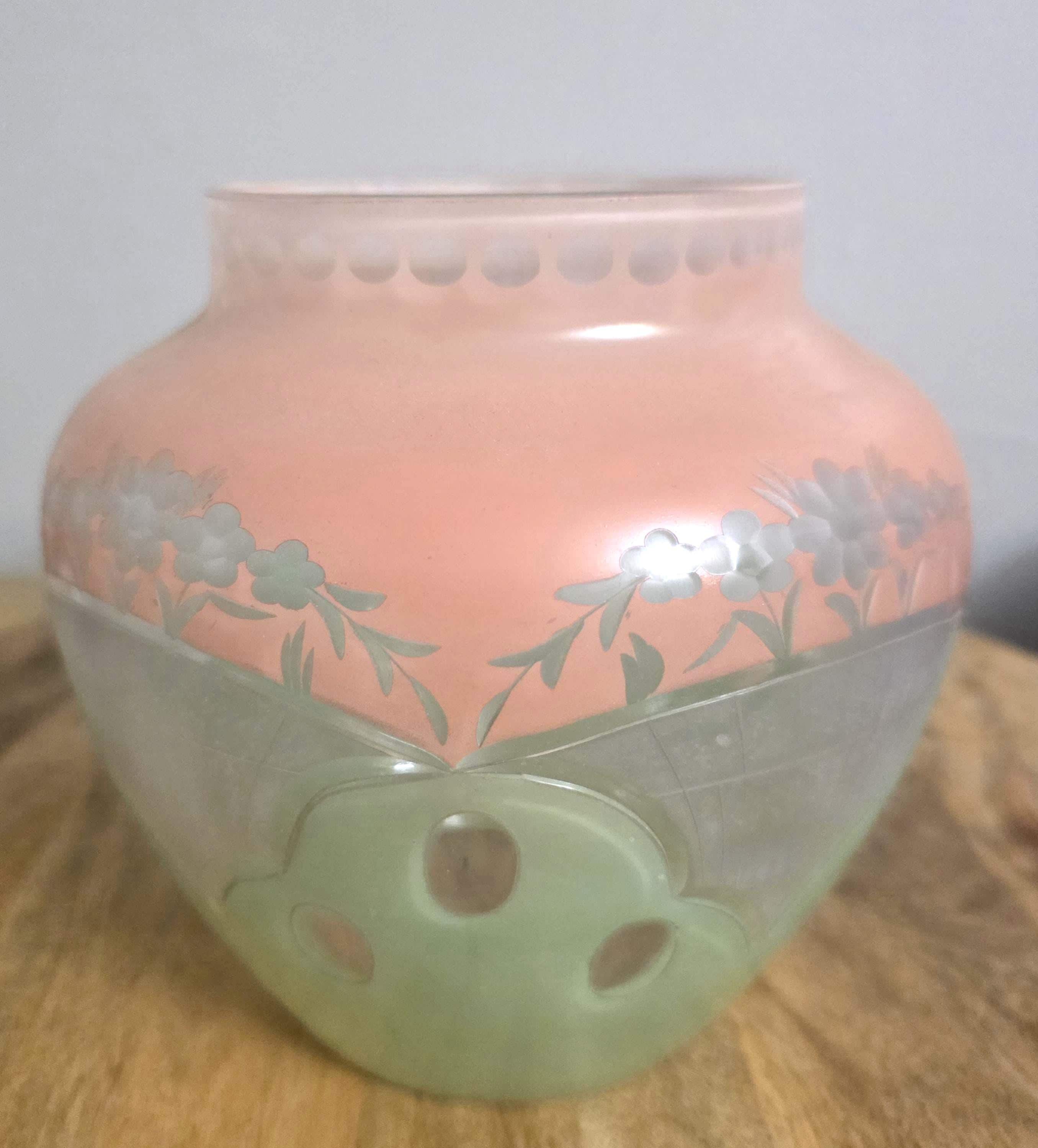 Vintage Pink and Green Art Nouveau Glass Vase - Thumbnail 6