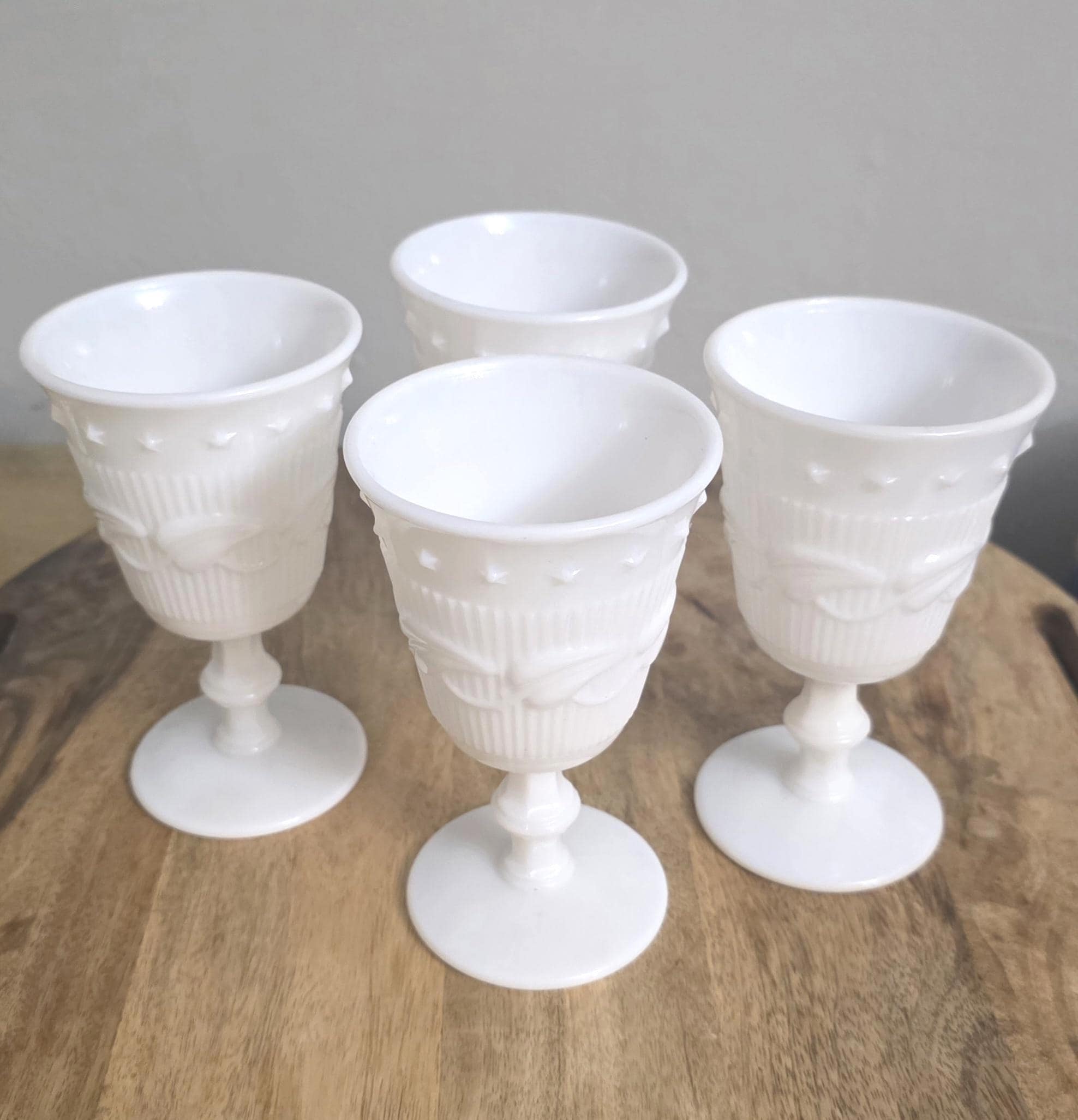 Vintage Milk Glass Goblet Wine Wedding Glasses - Thumbnail 2