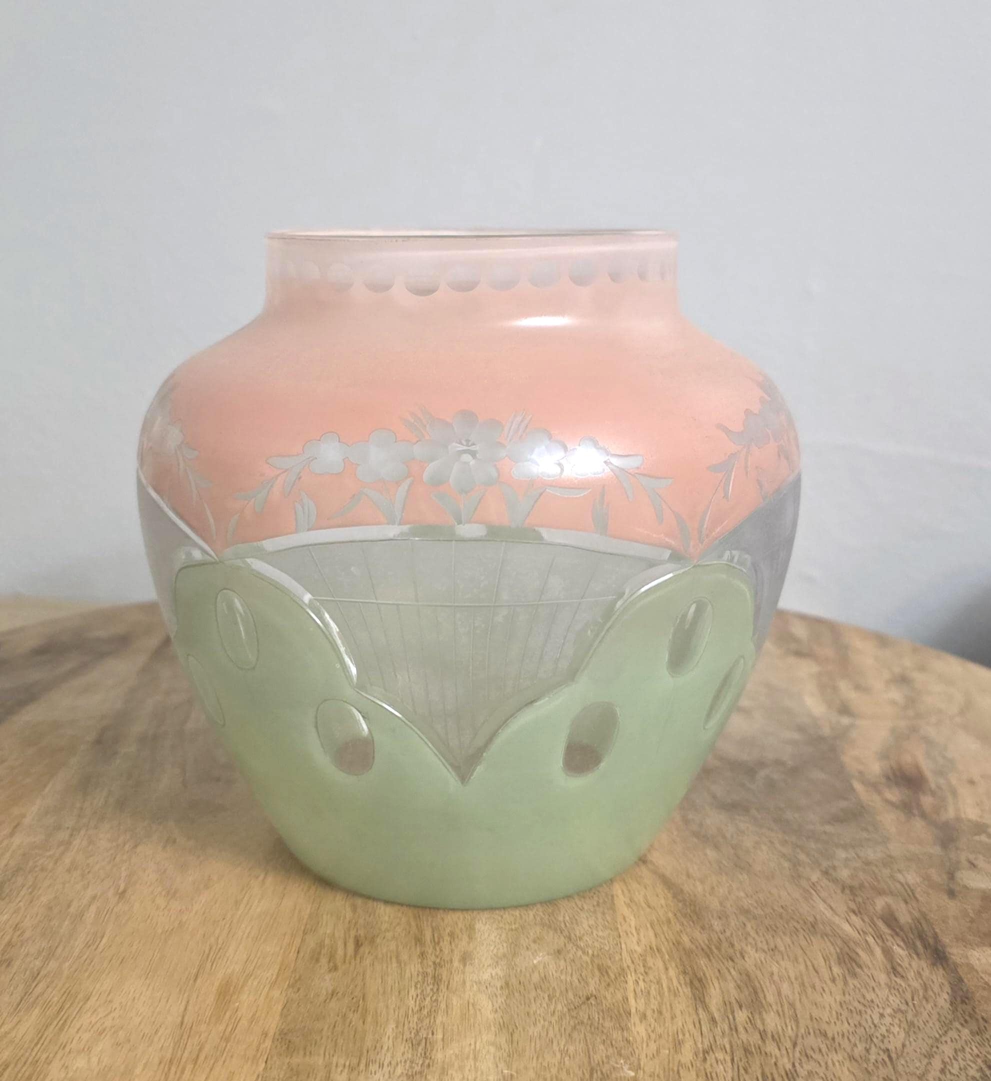 Vintage Pink and Green Art Nouveau Glass Vase - Thumbnail 5