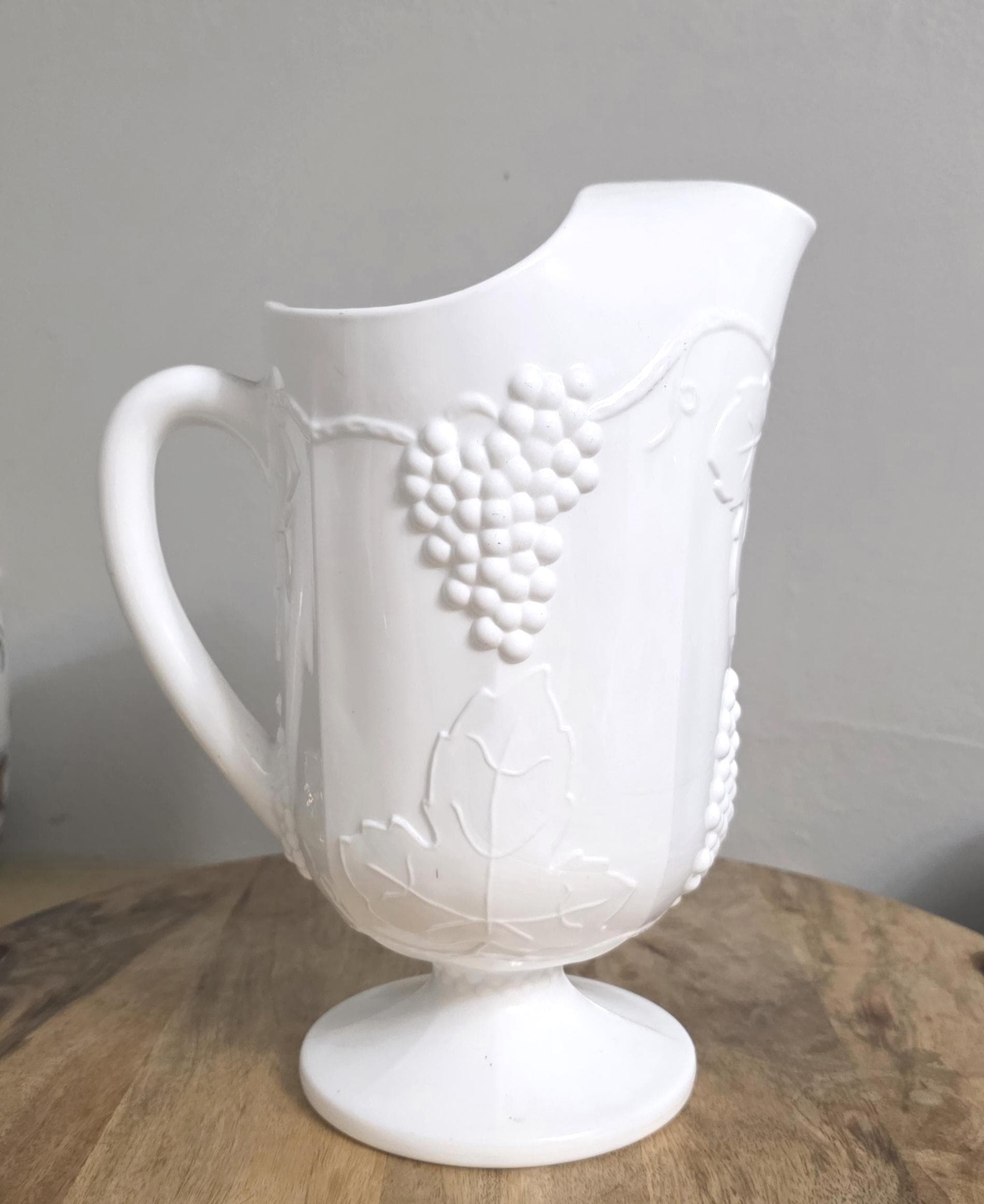 Vintage Milk Glass Grape Vine Patteen Pitcher - Thumbnail 4