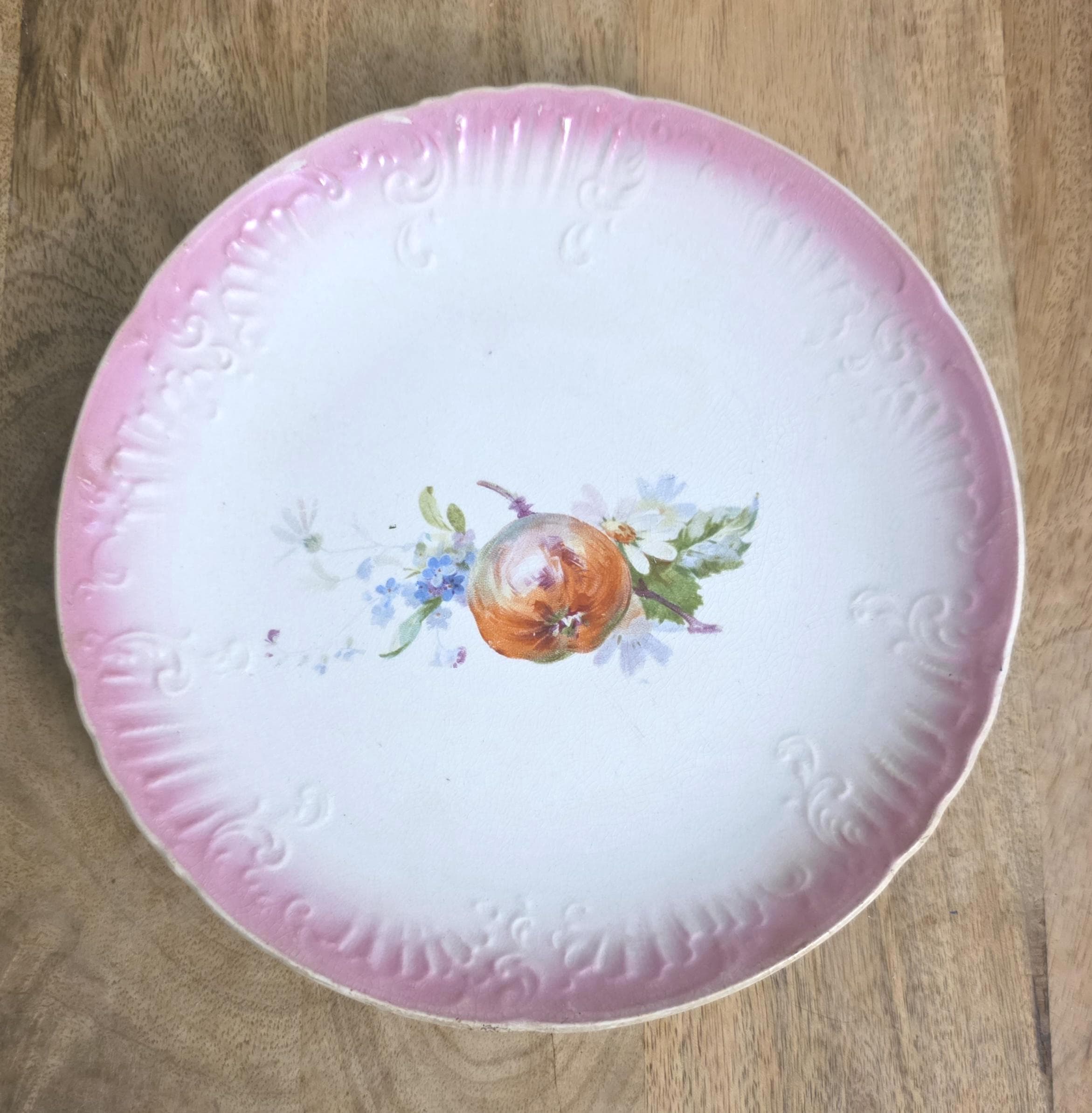 Antique Pretty Pink Fruit Design Plate