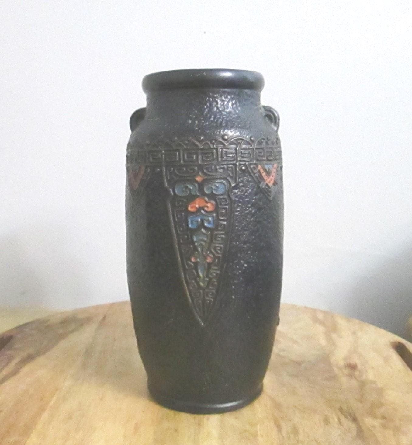 Vintage Japanese Black Pottery Vase