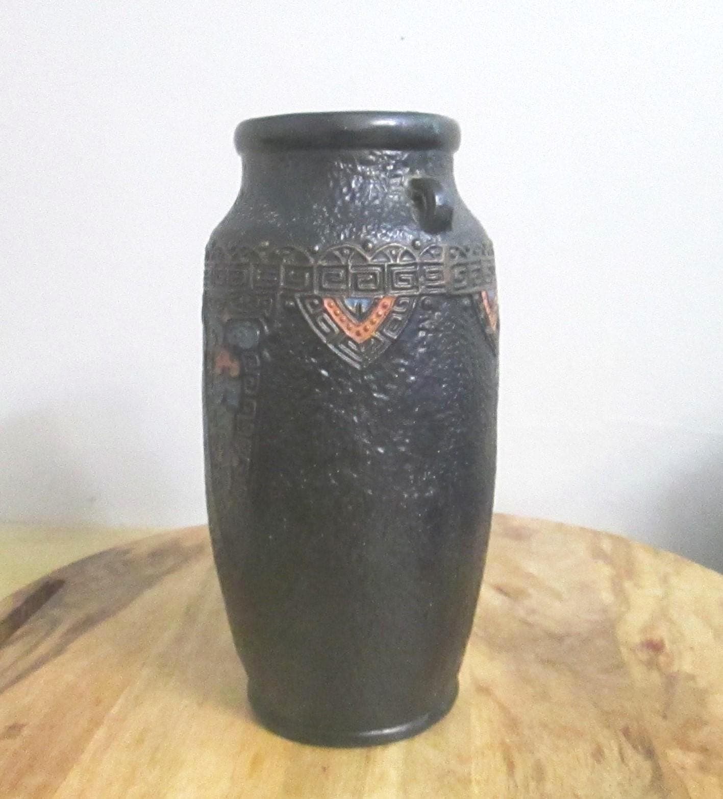 Vintage Japanese Black Pottery Vase - Thumbnail 3
