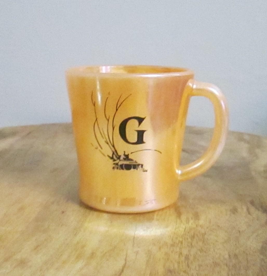Vintage Peach Luster "G" Initial Mug