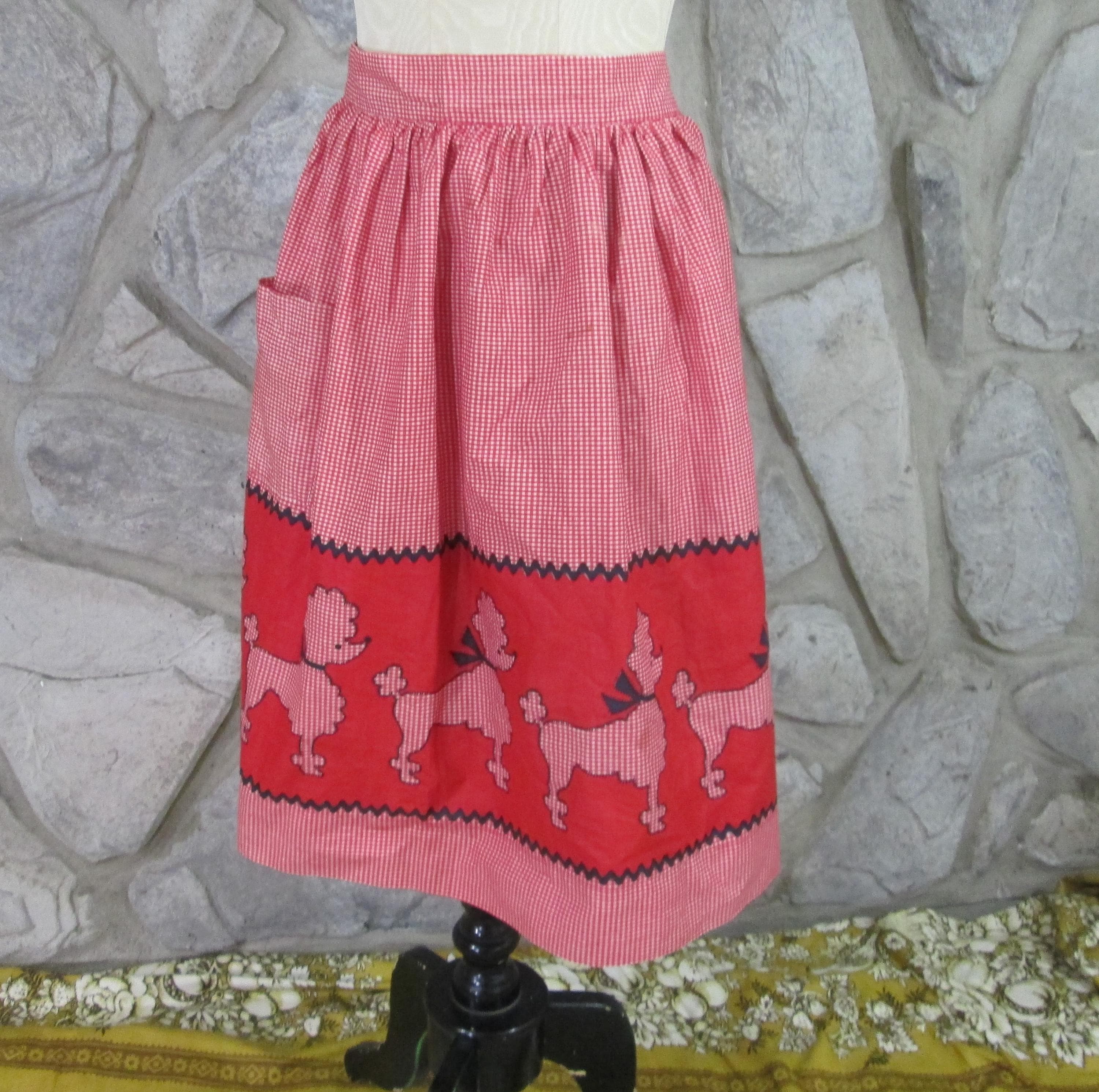 Vintage Red Checked Poodle Apron