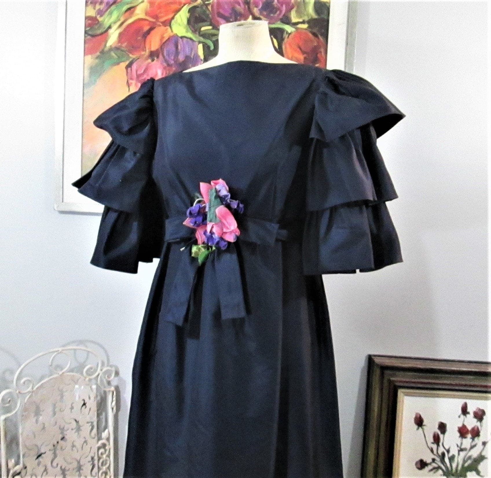 Vintage Kiki Hart Navy Evening Dress - Thumbnail 2