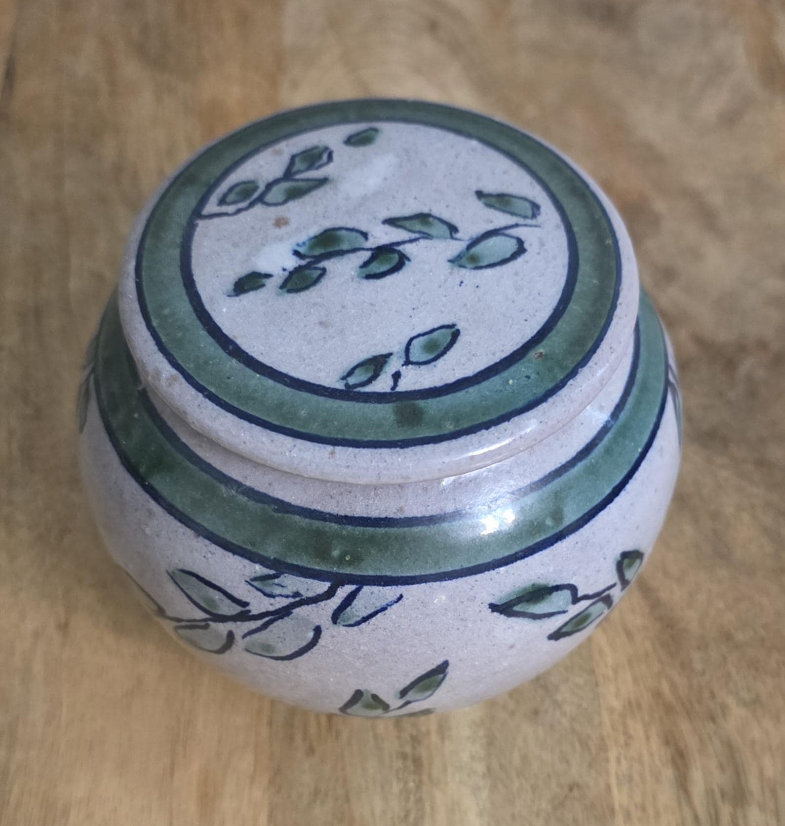 Rustic Farmhouse Decor Pottery Jar with Leaf Design - Thumbnail 2