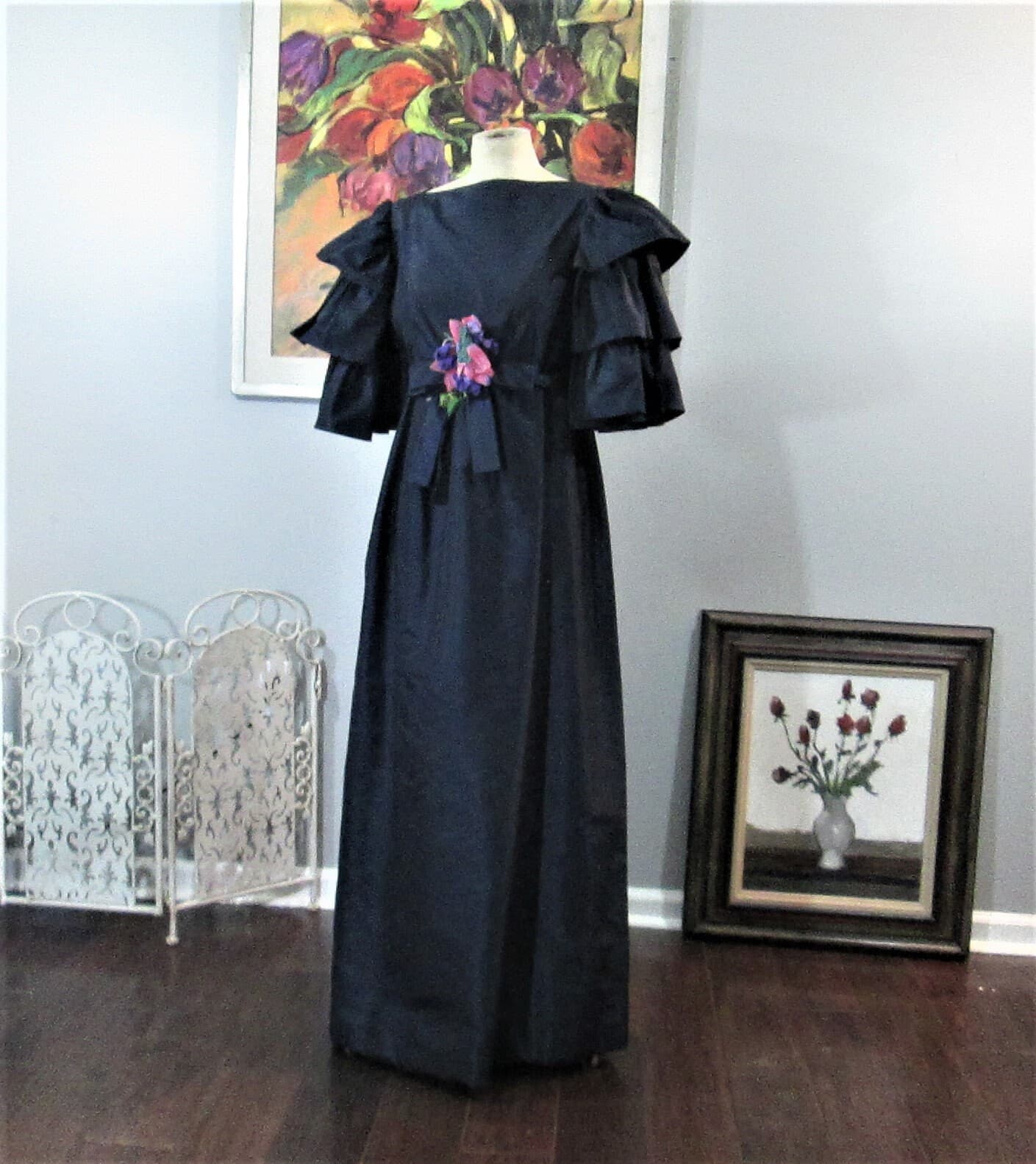 Vintage Kiki Hart Navy Evening Dress
