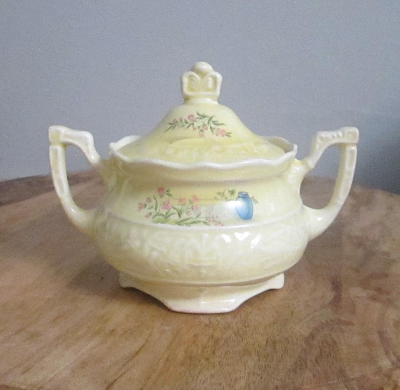 Vintage Yellow Sugar Bowl