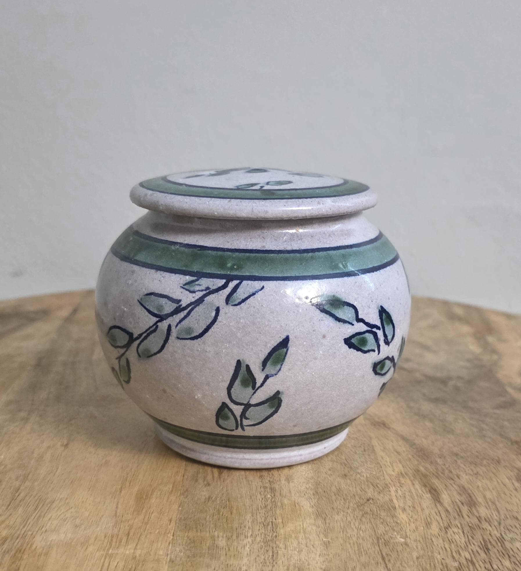 Rustic Farmhouse Decor Pottery Jar with Leaf Design