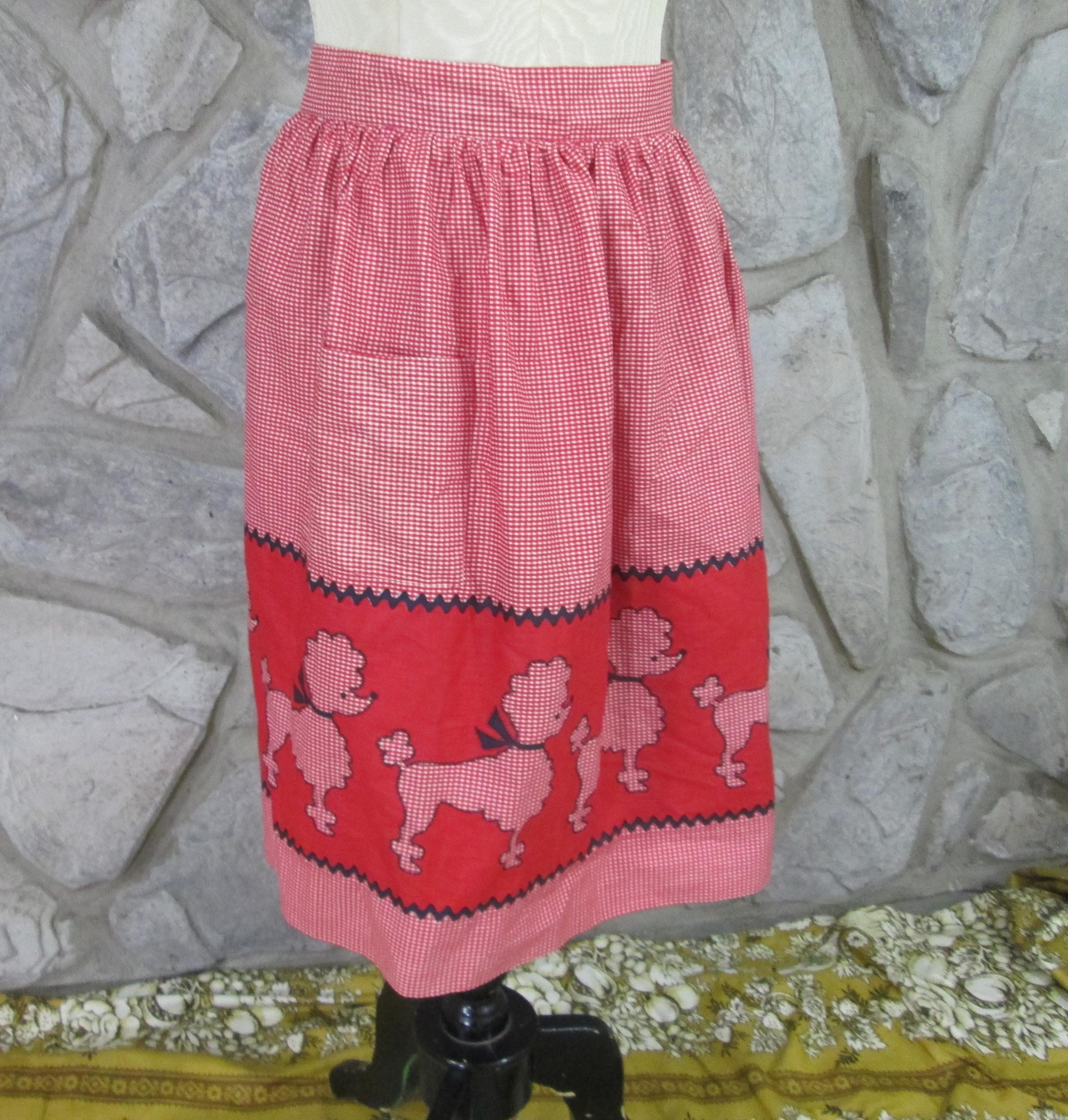 Vintage Red Checked Poodle Apron - Thumbnail 2