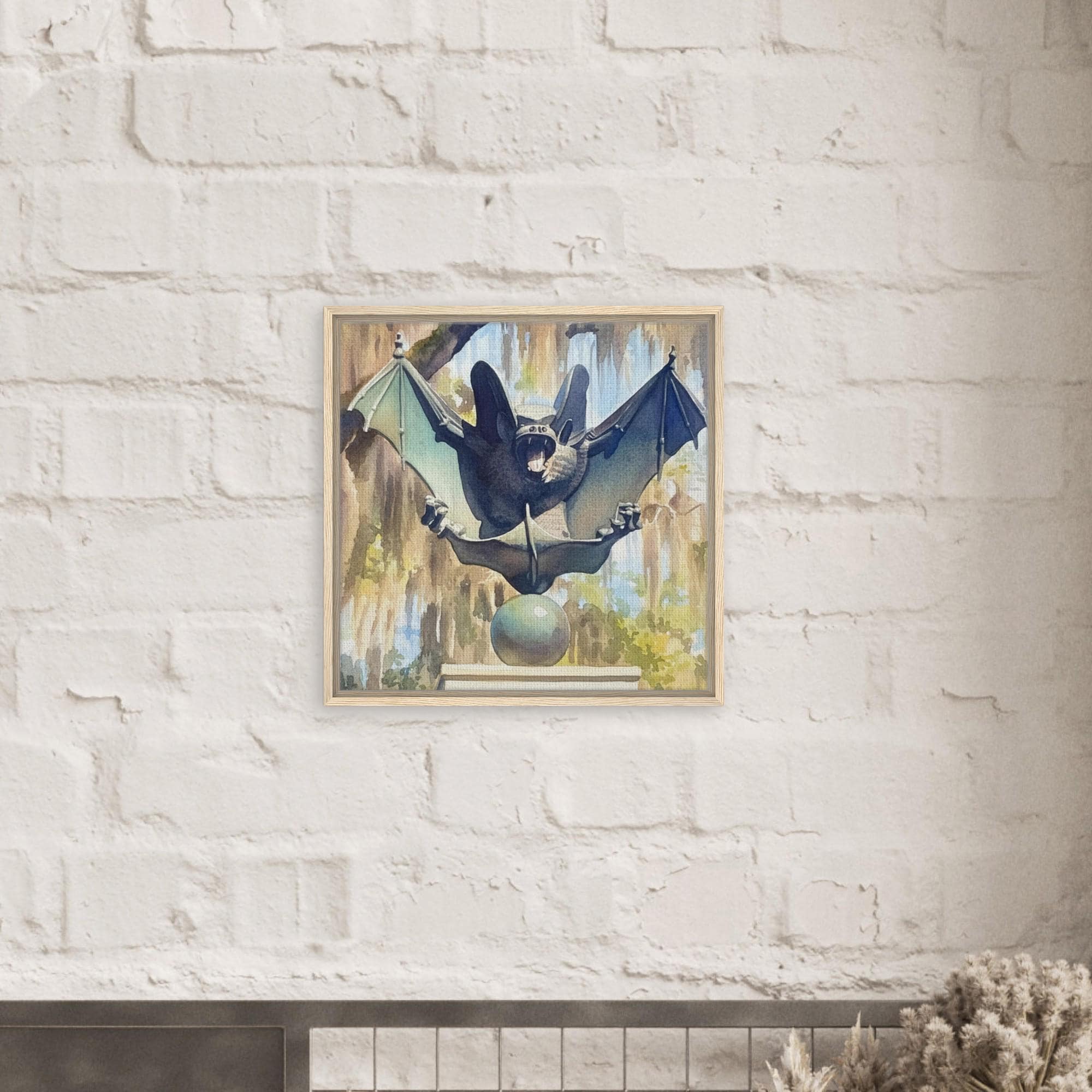 Sculptured Bat Canvas Art – Gothic Dark Academia Wall Decor, Wildlife Photography