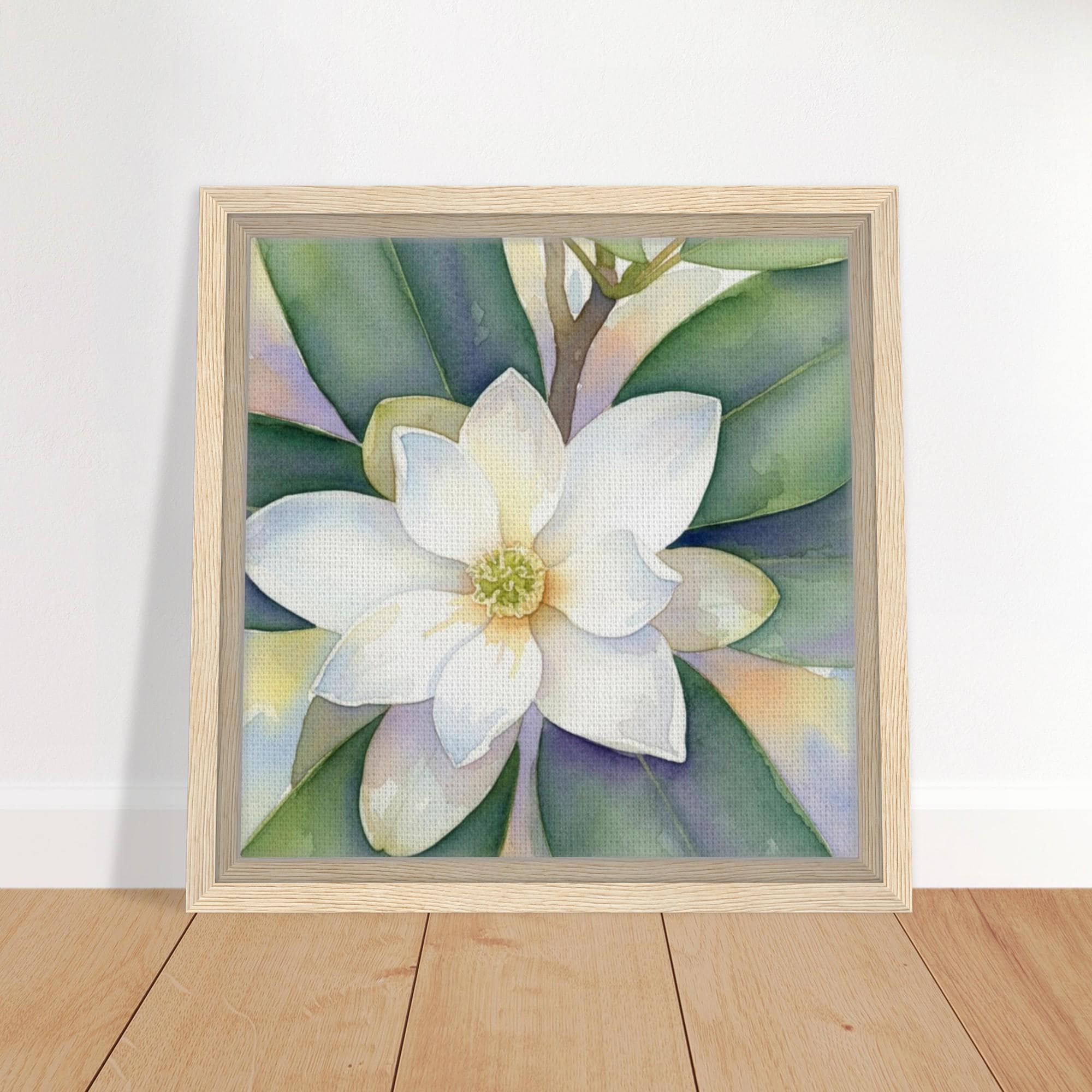 Watercolor Magnolia Framed Canvas Print, Botanical Wall Art, Floral Home Decor