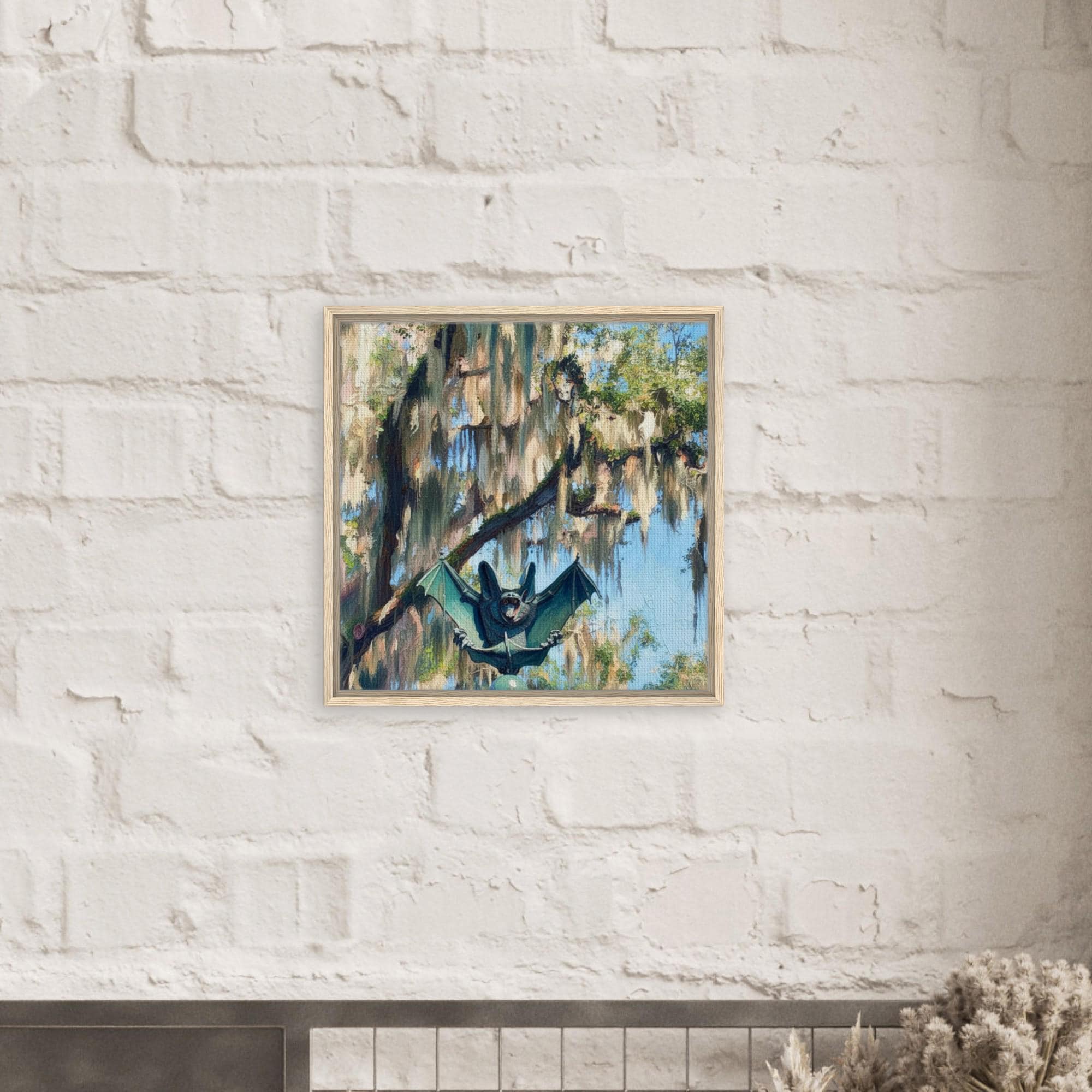 Gothic Bat Sculpture Framed Canvas Wall Art - Dark Academia Decor, Spooky Victorian Home Decor