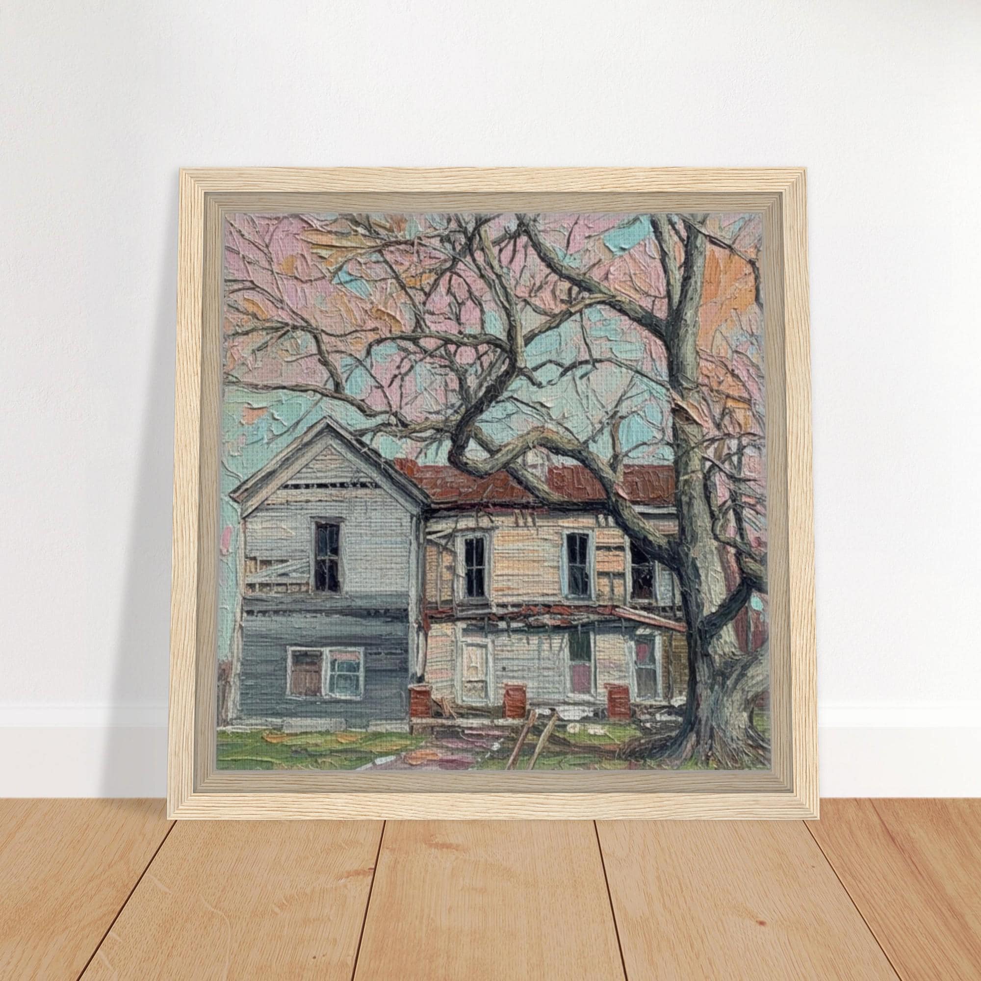 Abandoned Farmhouse Canvas Art, Rustic Country Road Framed Print, Moody Landscape Wall Hanging
