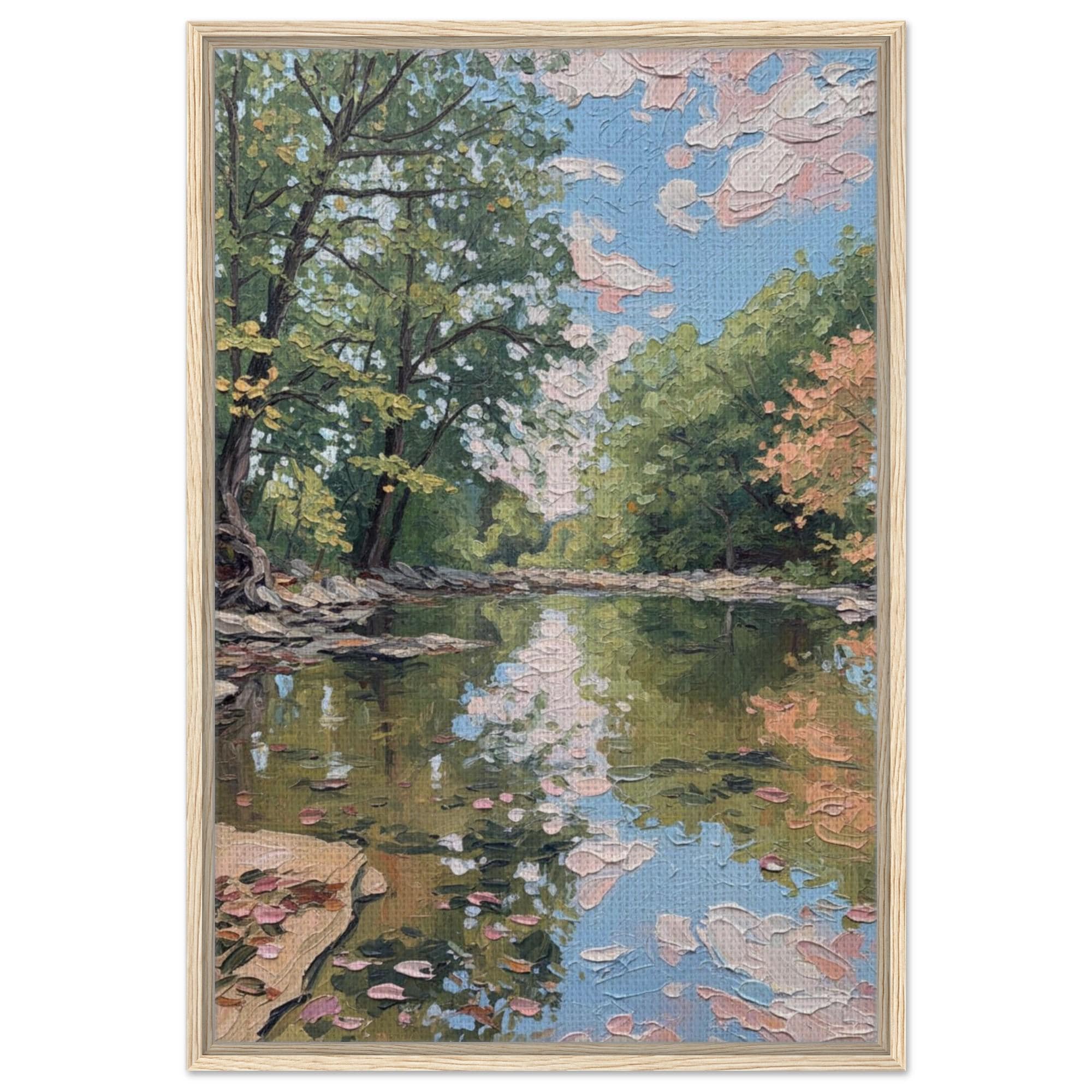 Walk Through the Creek Framed Canvas Print, Nature Landscape Wall Art, Forest Stream Decor - Thumbnail 2