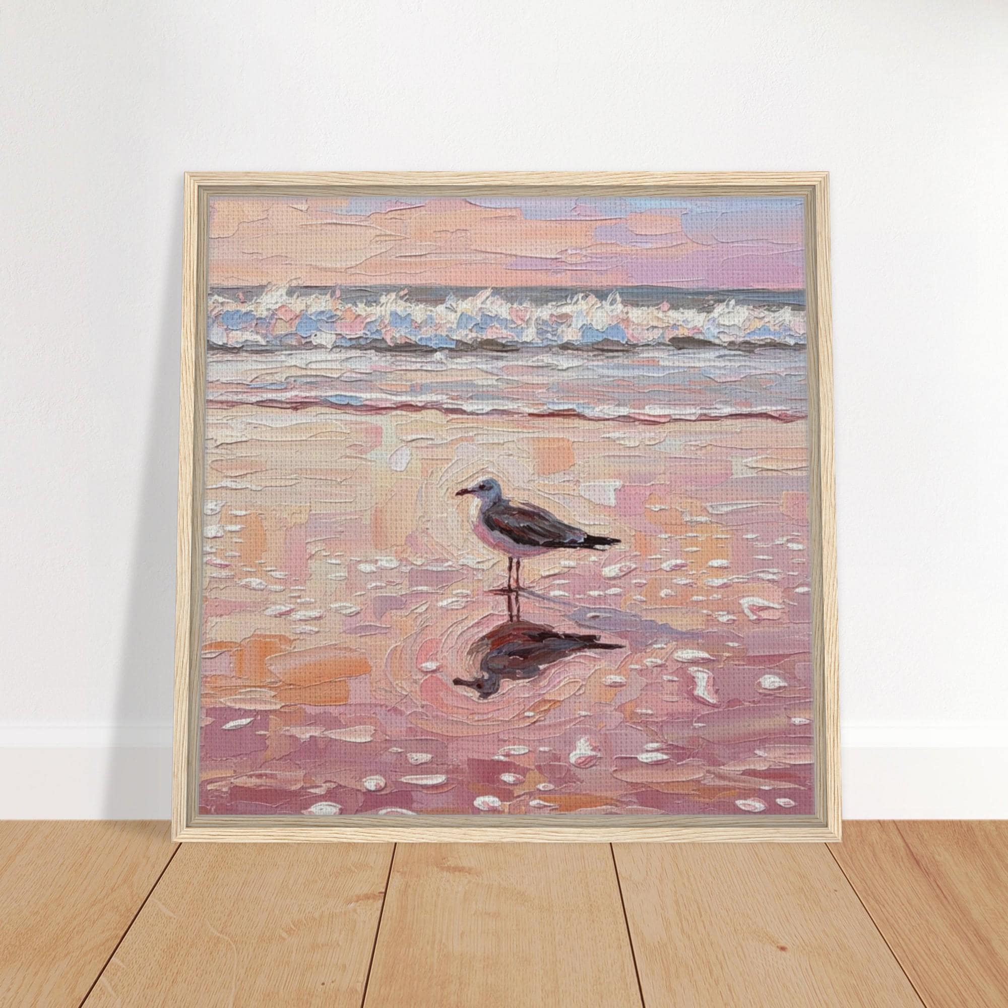 Framed Beach Canvas Art – Coastal Seagull Scene, Seaside Wall Decor