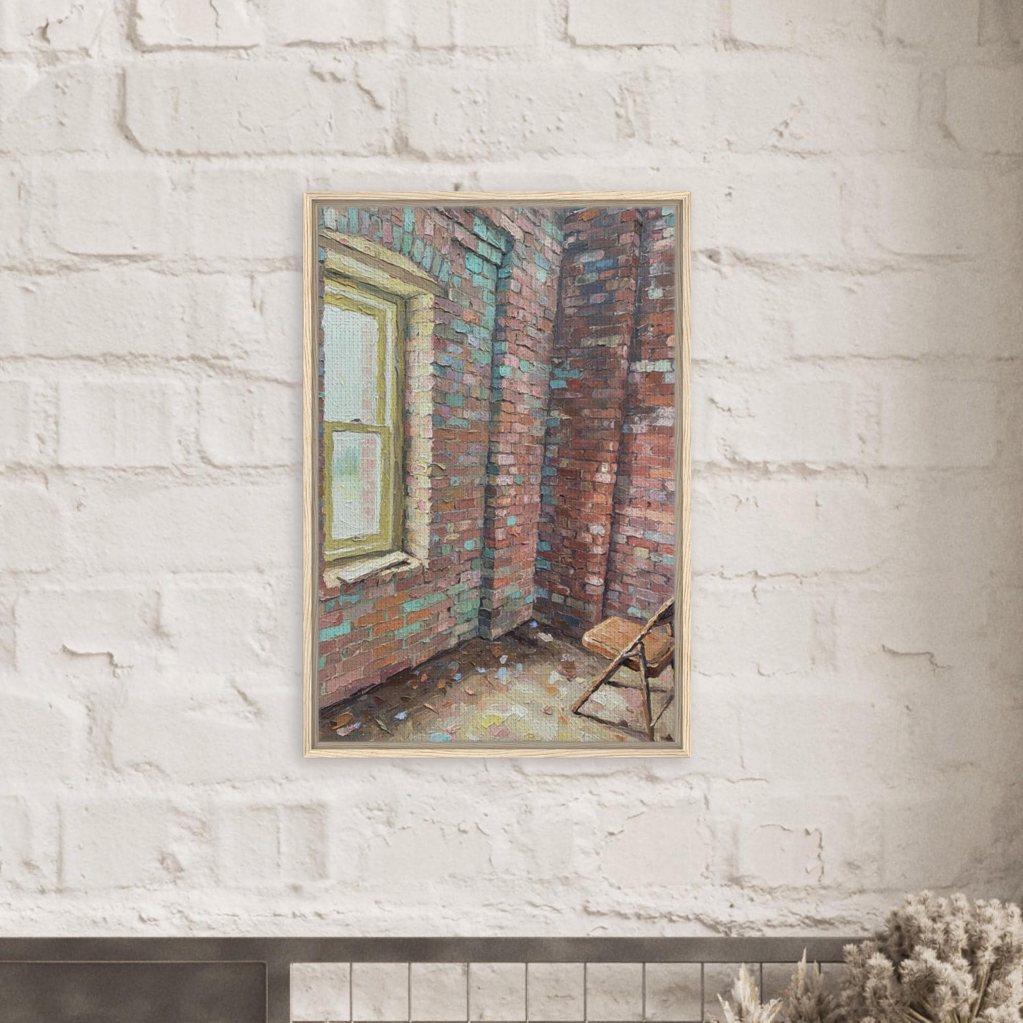 Abandoned Attic View Framed Canvas Print, Moody Interior Wall Art, Urban Explorer Decor