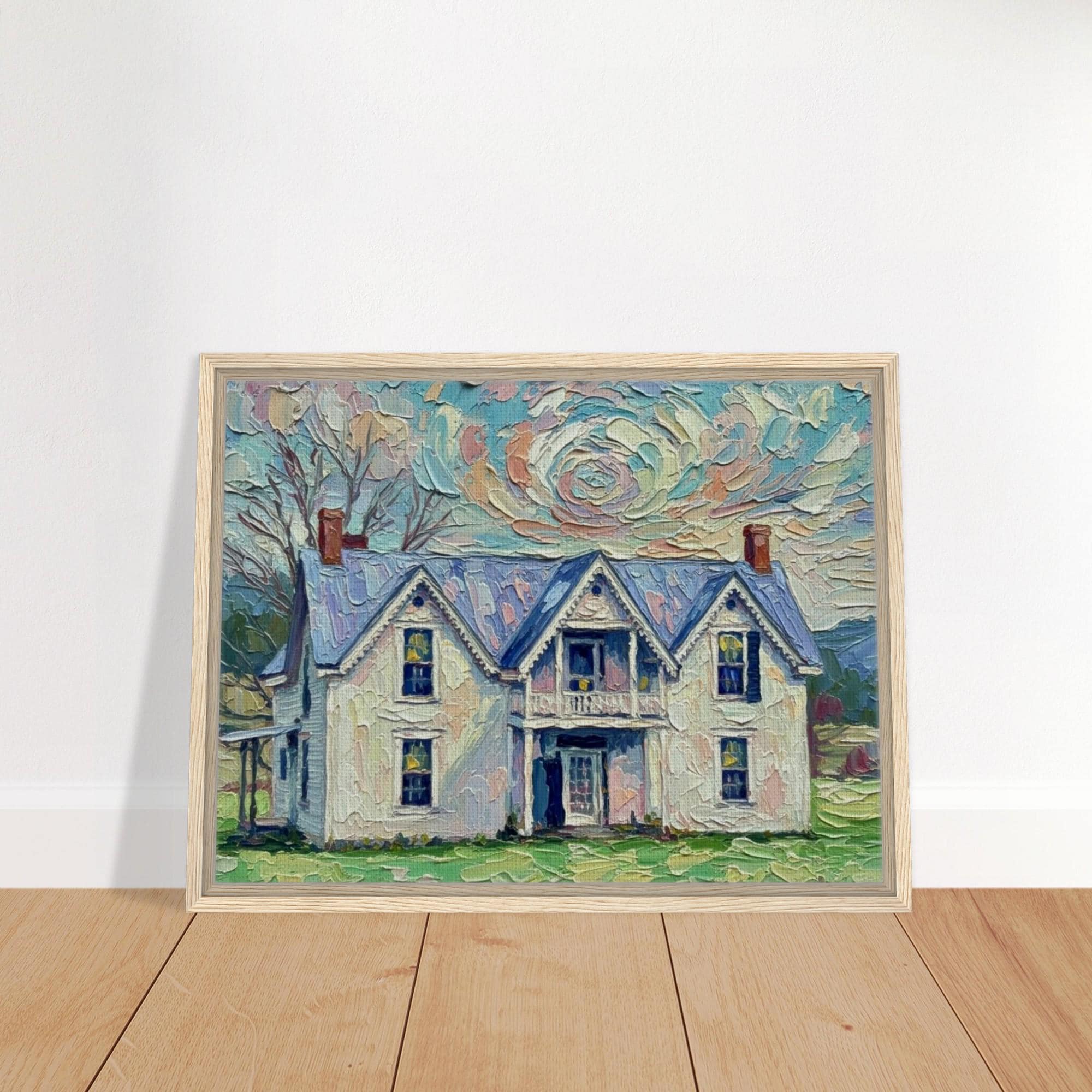 Abandoned Farmhouse Canvas Art, Rustic Country Road Landscape Print, Moody Rural Decor
