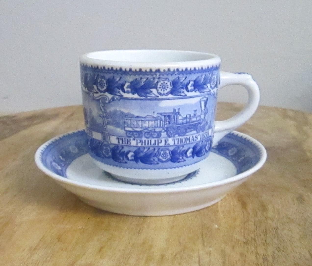 Vintage B & O Railroad Blue and White Centenary Pattern Cup and Saucer