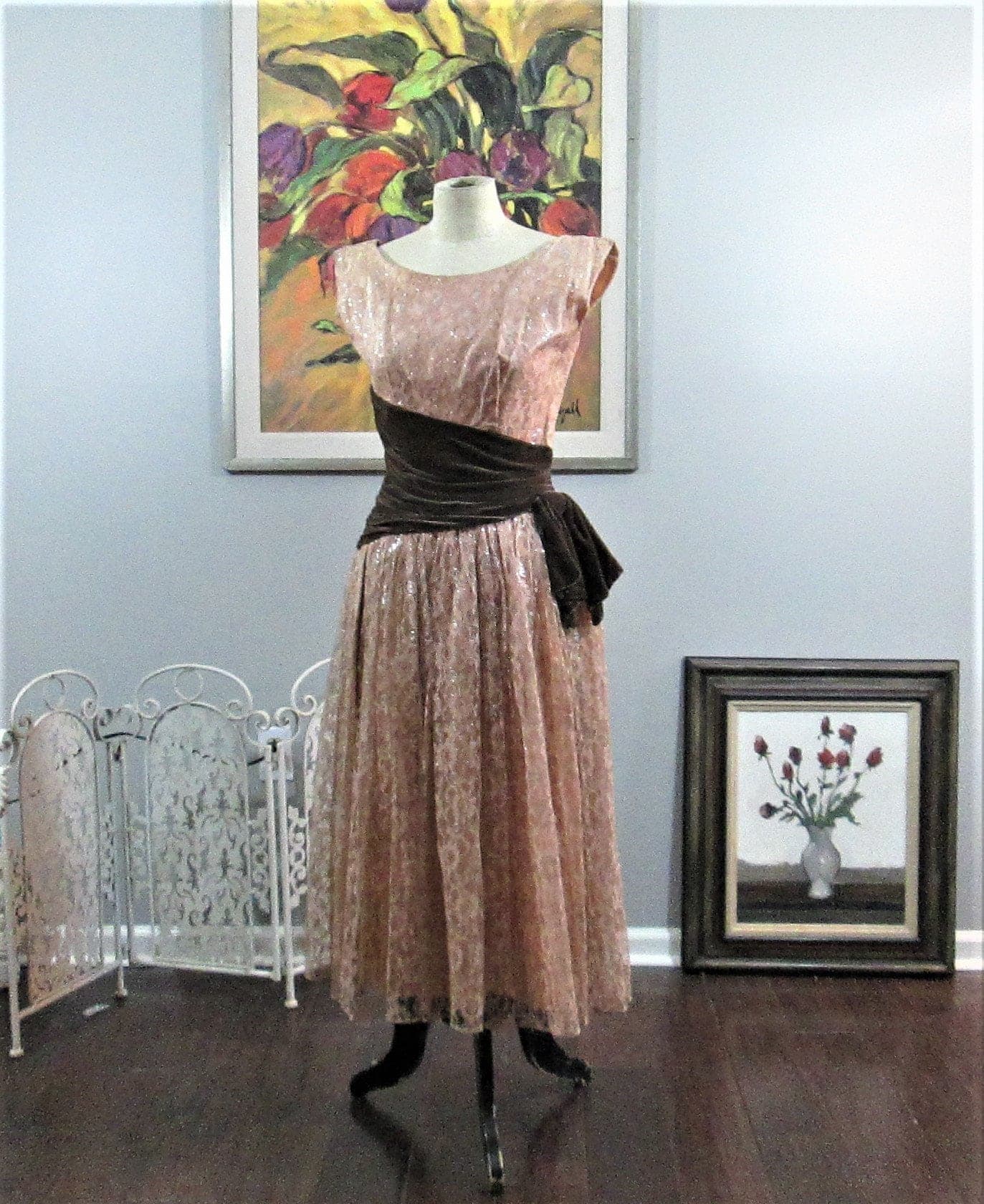 Vintage 1950's Lace and Velvet Party Dress