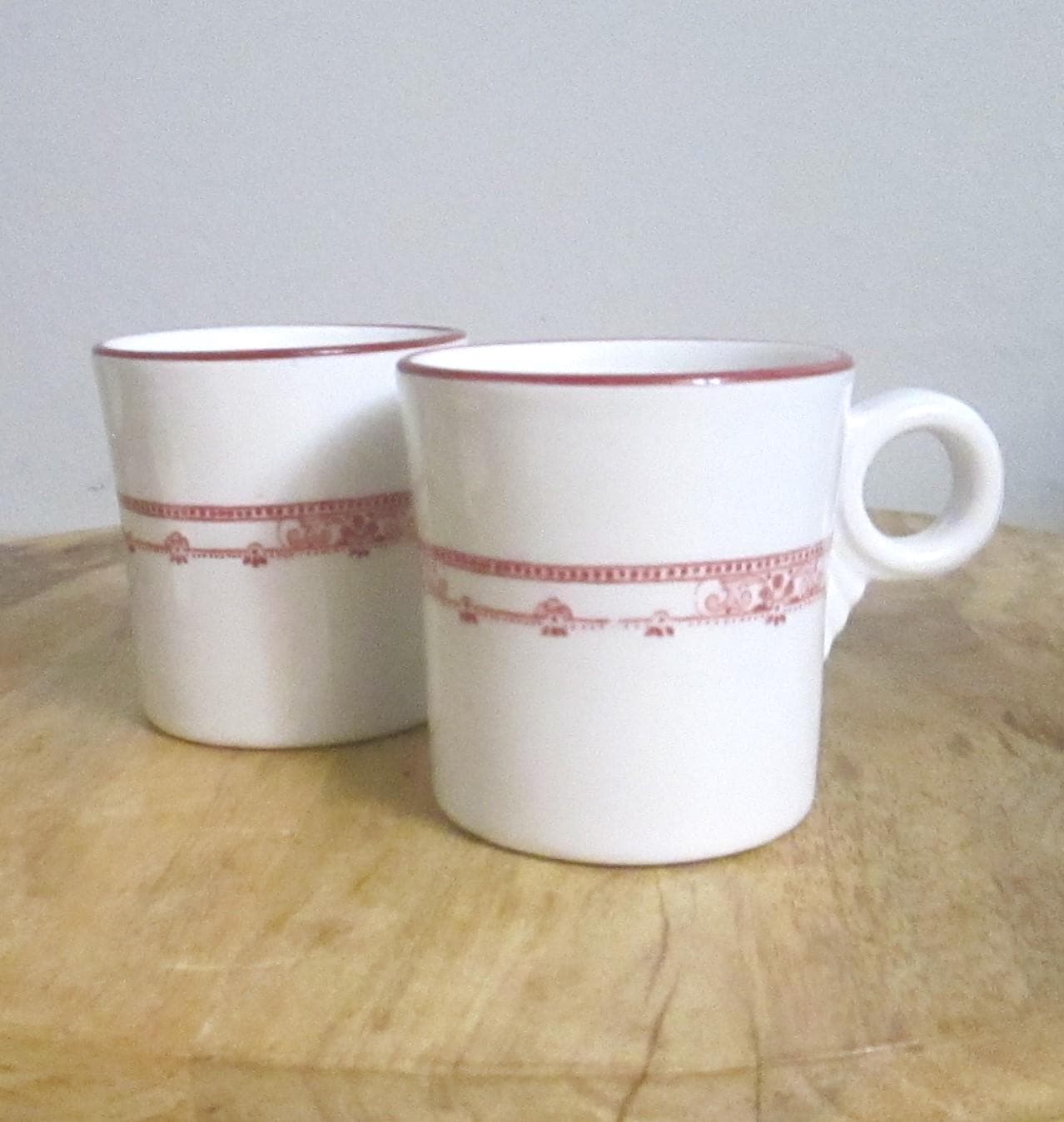 Vintage Jackson China Red Floral Band Restaurant Mugs (2)