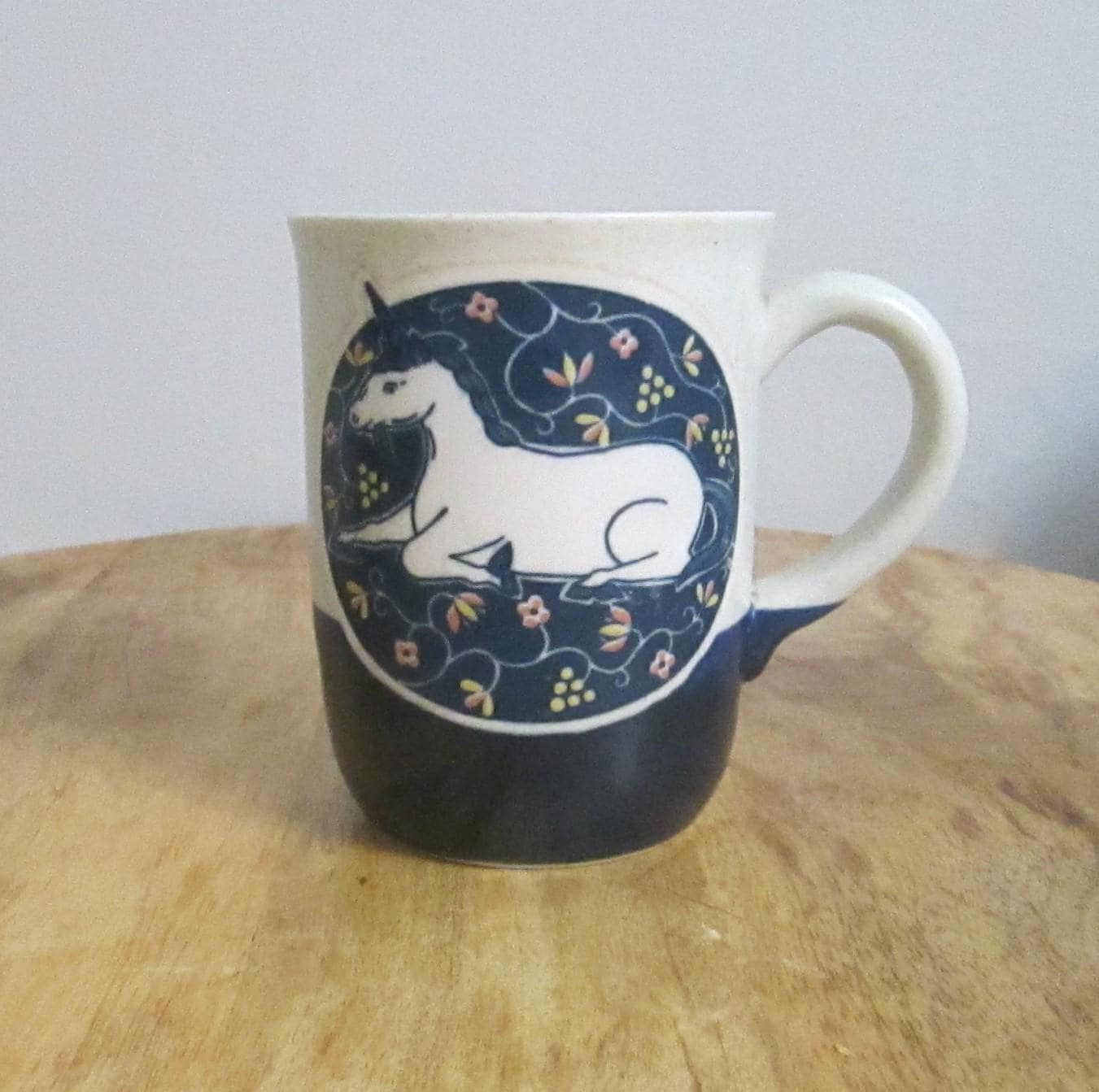 Vintage Blue & Gray Unicorn Stoneware Mug