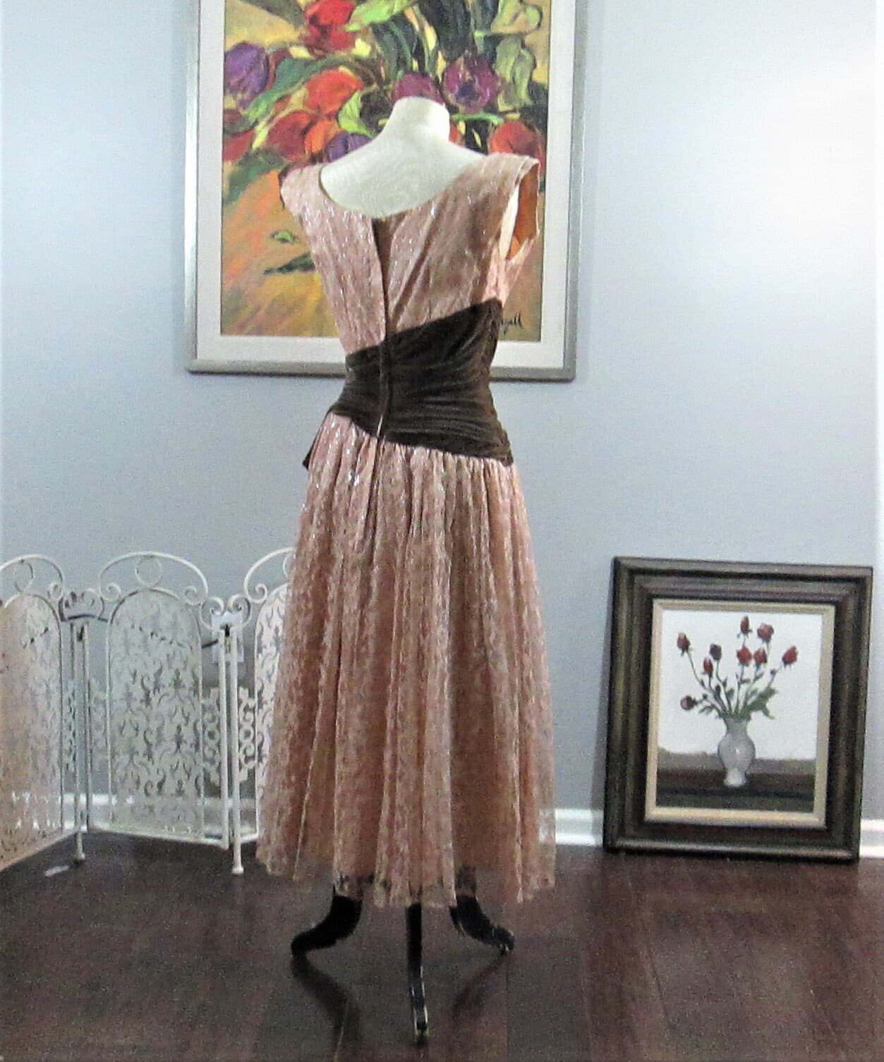 Vintage 1950's Lace and Velvet Party Dress - Thumbnail 3