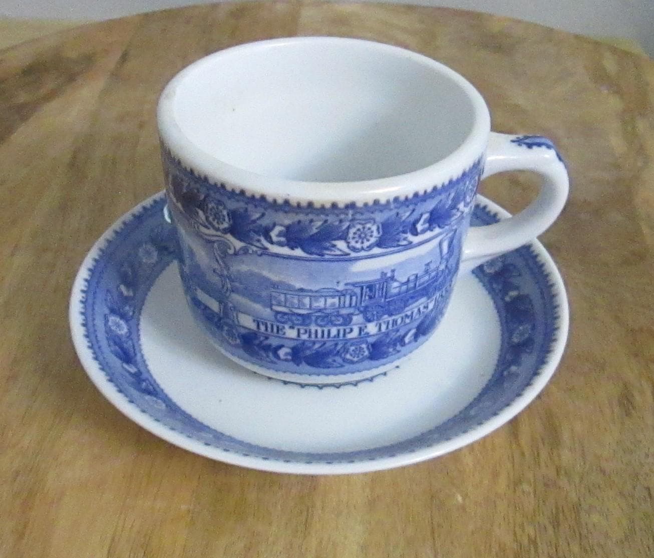Vintage B & O Railroad Blue and White Centenary Pattern Cup and Saucer - Thumbnail 2