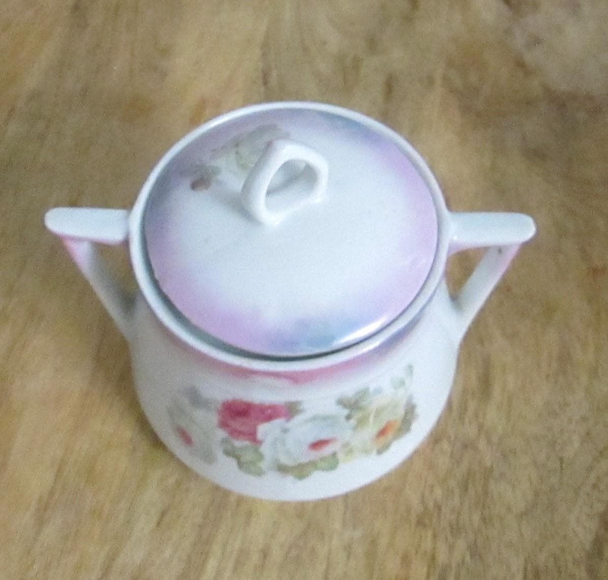 Antique Cottage Core Cabbage Rose Pattern Sugar Bowl - Thumbnail 2